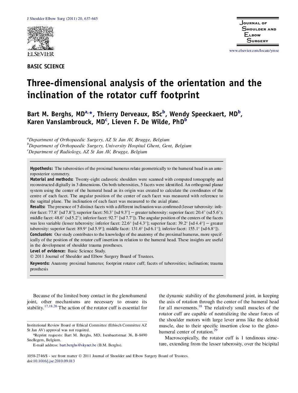 Three-dimensional analysis of the orientation and the inclination of the rotator cuff footprint 