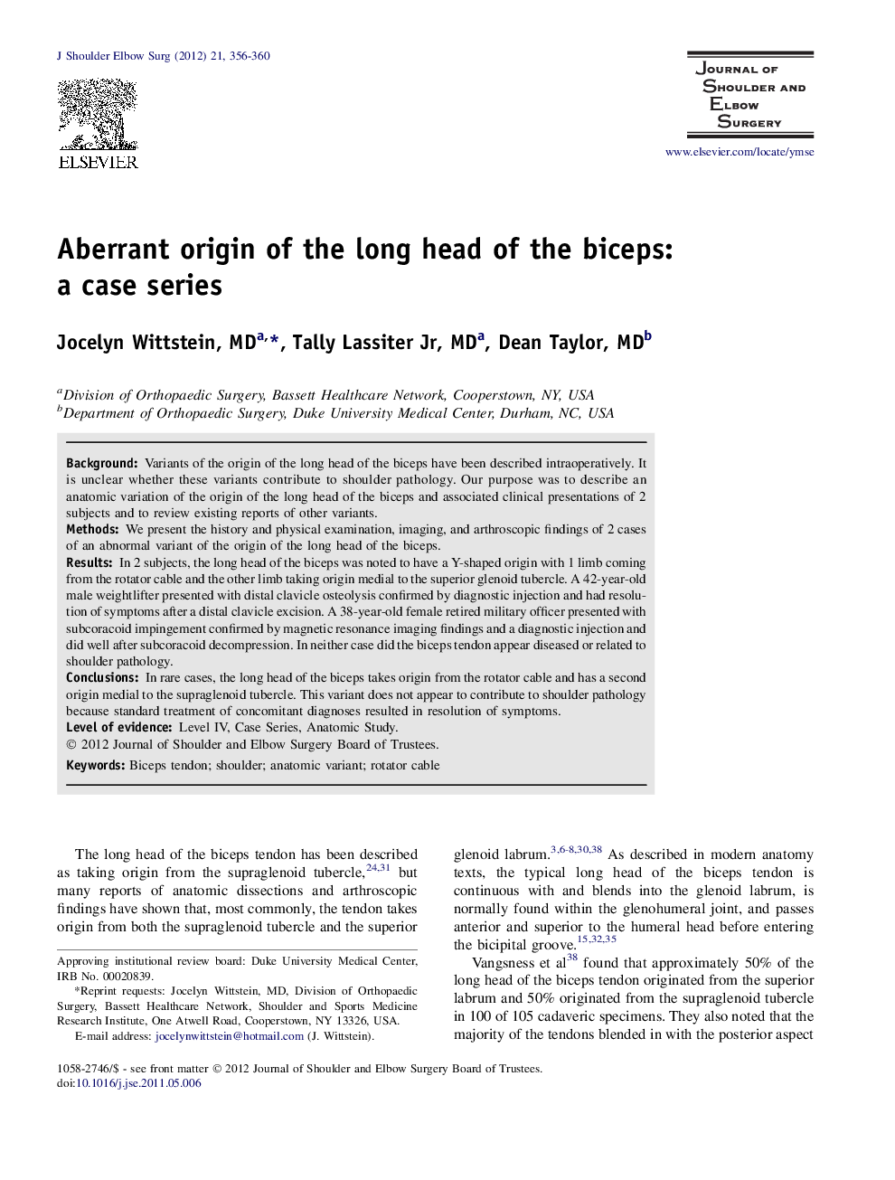 Aberrant origin of the long head of the biceps: a case series