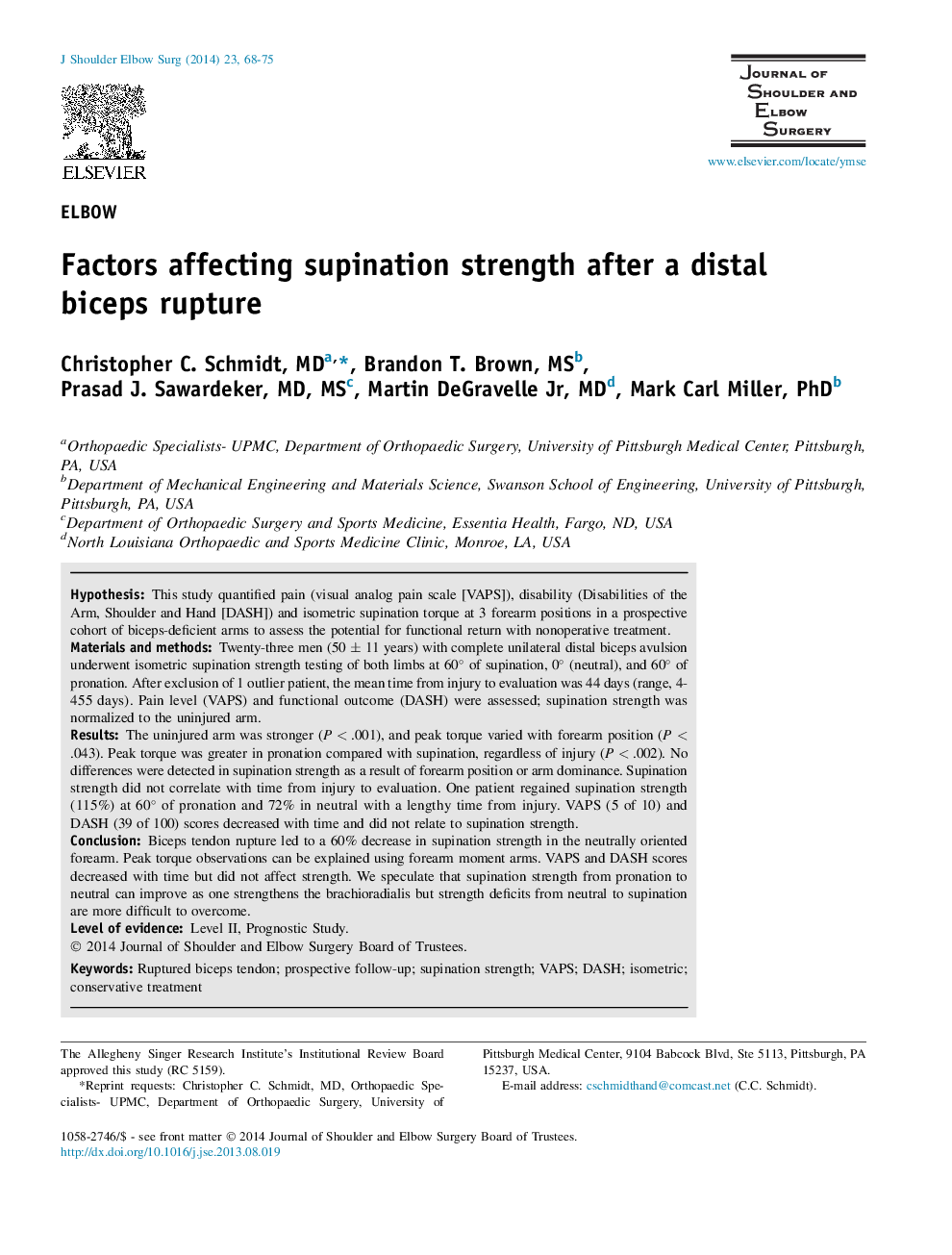 Factors affecting supination strength after a distal biceps rupture 
