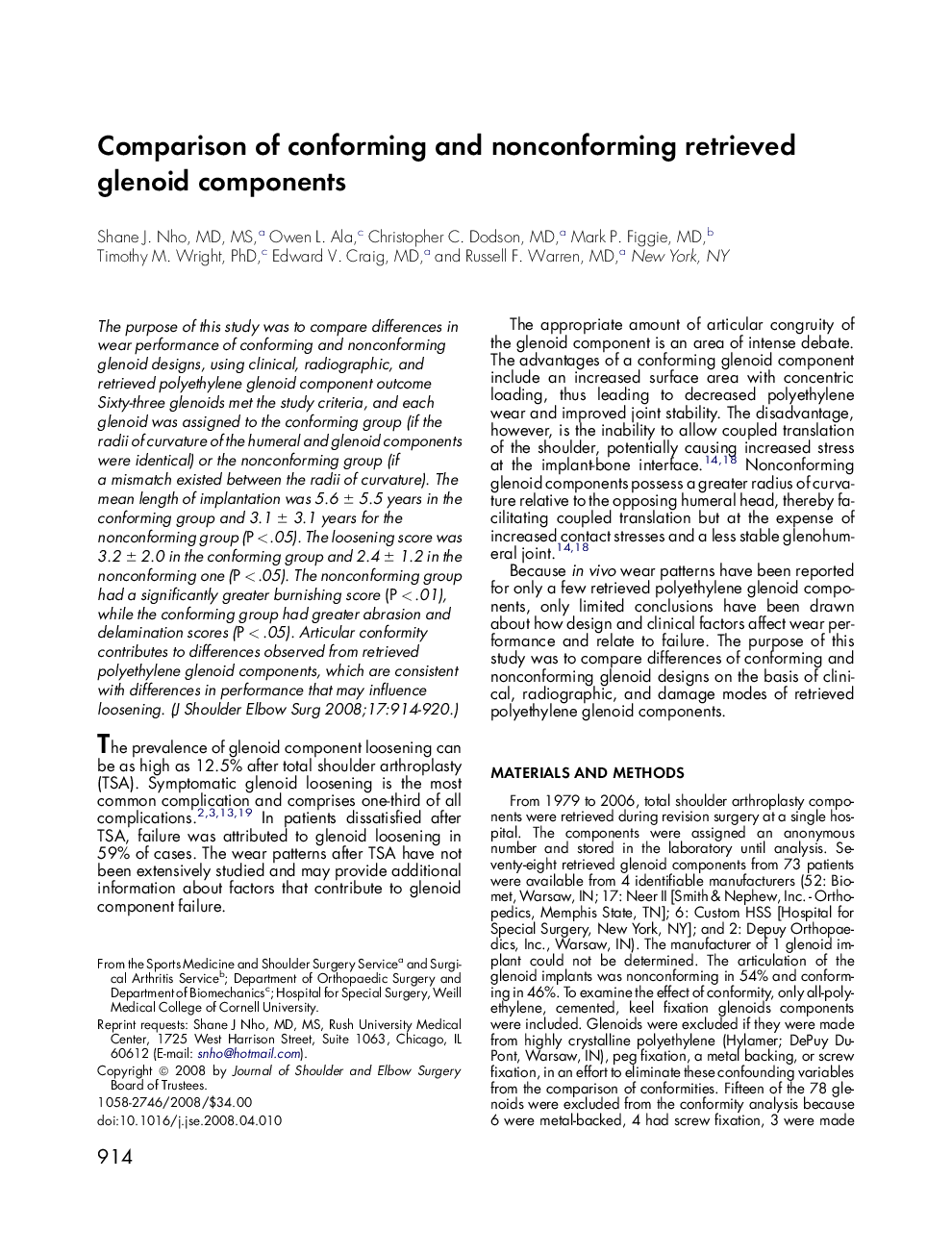 Comparison of conforming and nonconforming retrieved glenoid components