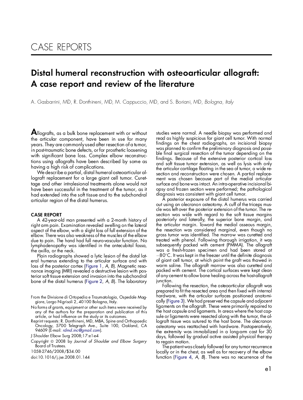 Distal humeral reconstruction with osteoarticular allograft: A case report and review of the literature