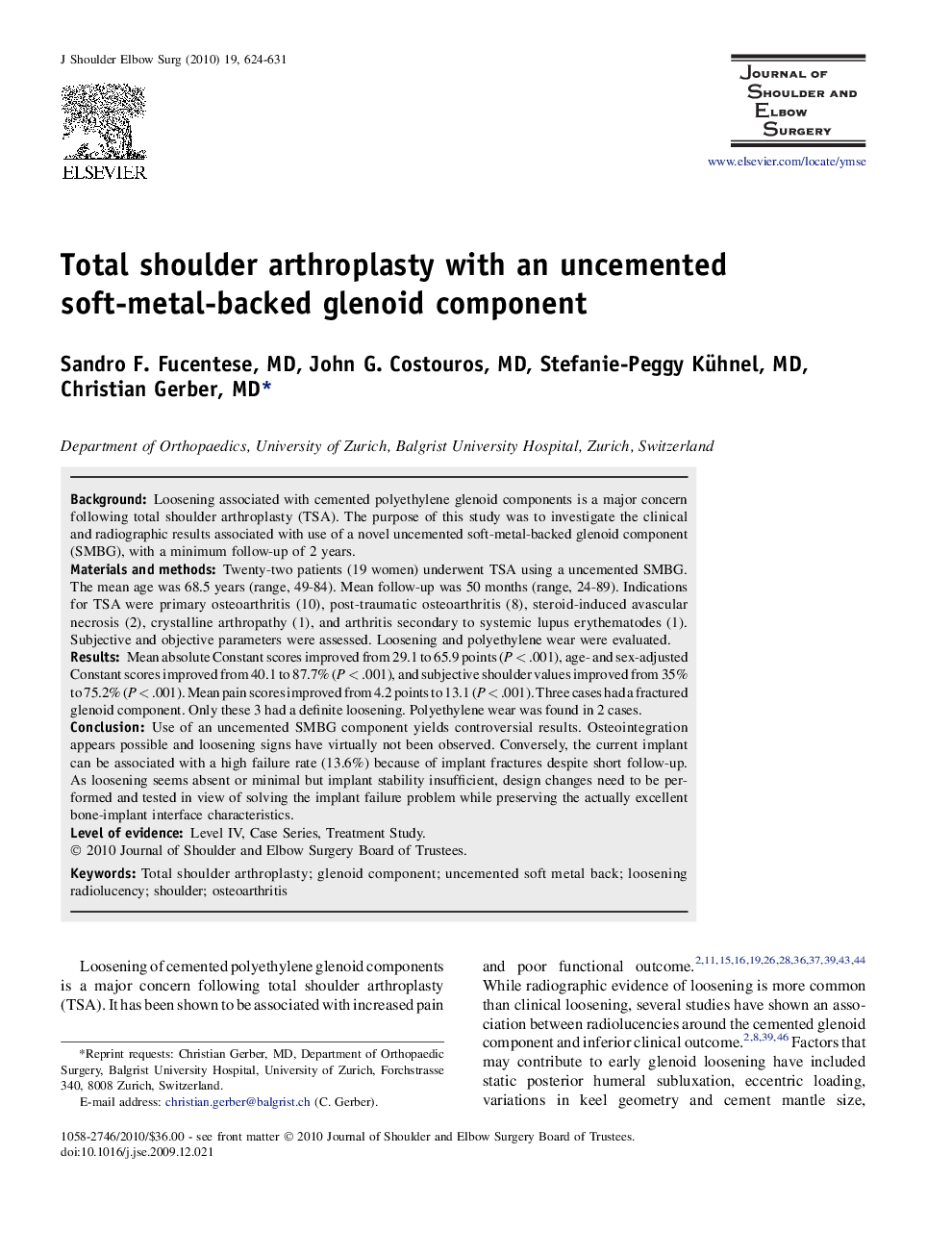 Total shoulder arthroplasty with an uncemented soft-metal-backed glenoid component