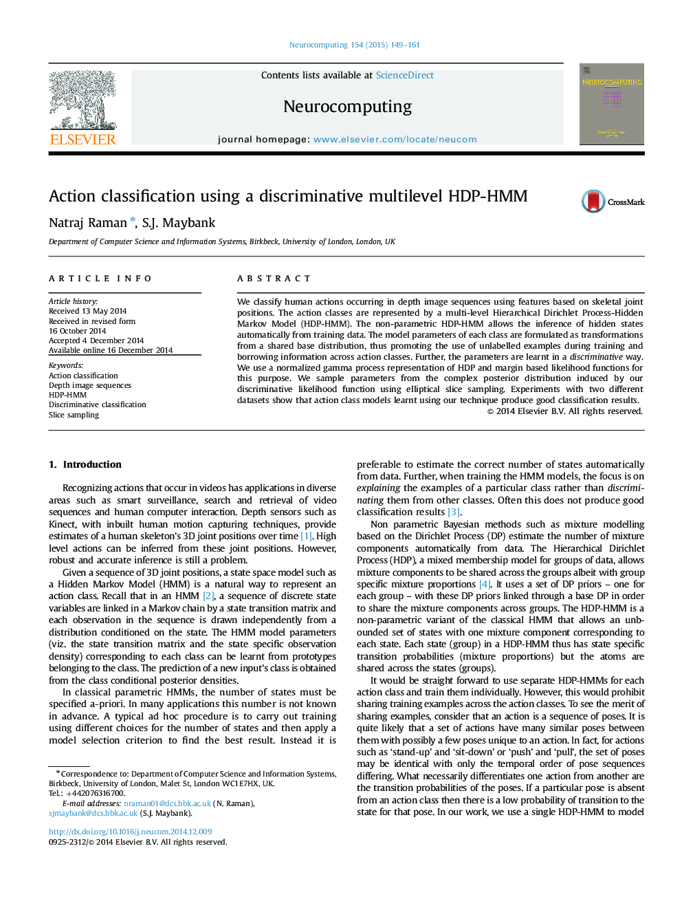 Action classification using a discriminative multilevel HDP-HMM