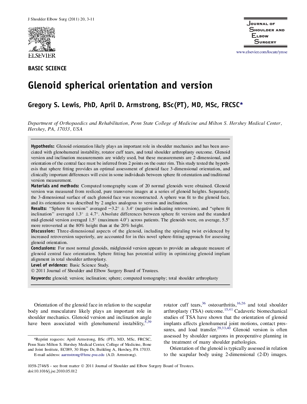 Glenoid spherical orientation and version