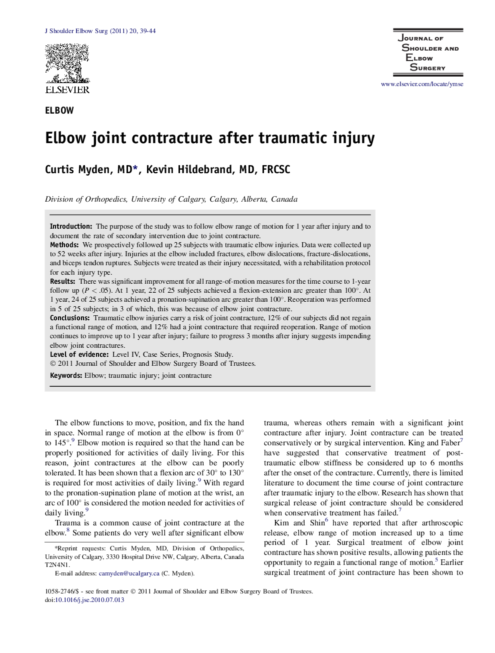 Elbow joint contracture after traumatic injury