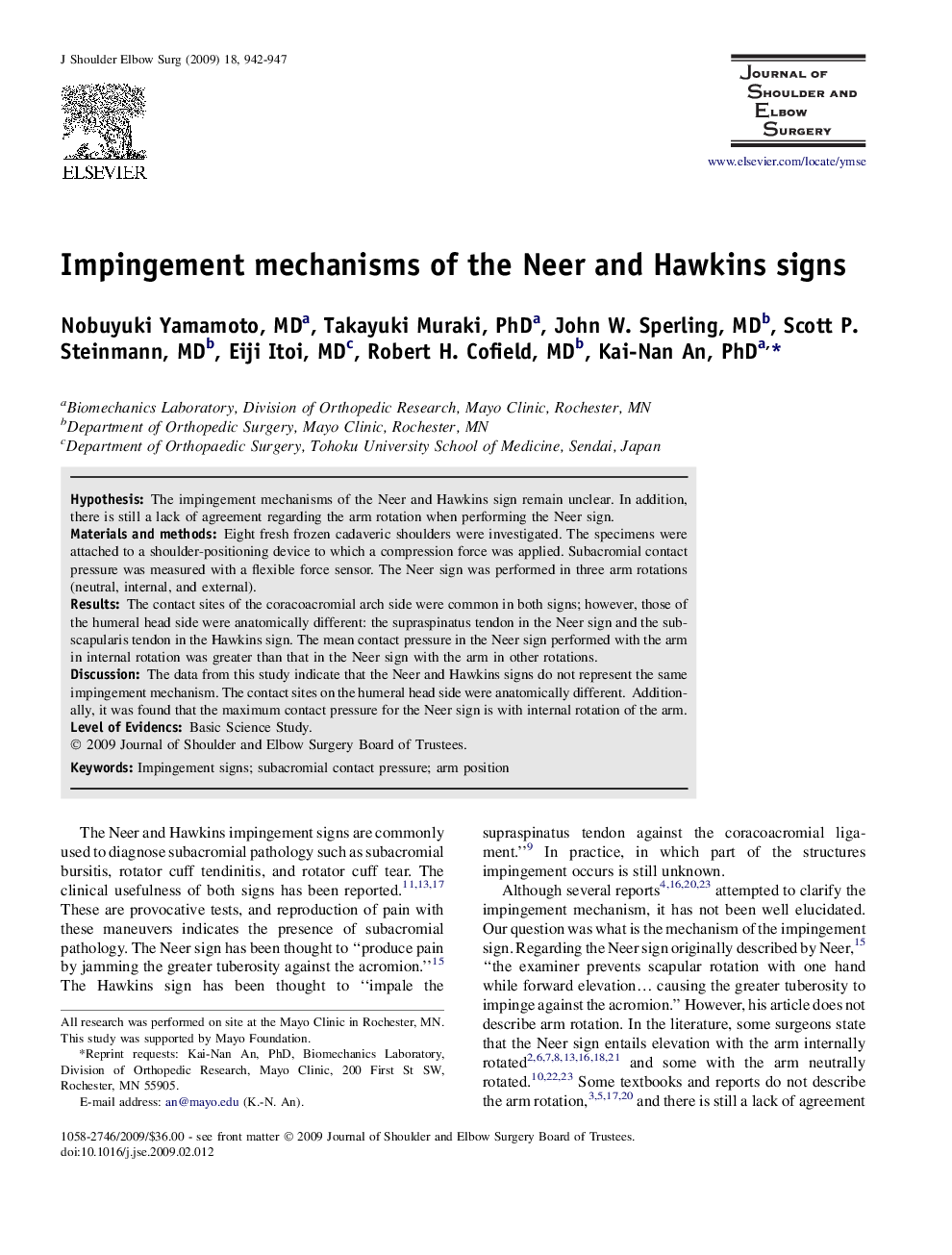 Impingement mechanisms of the Neer and Hawkins signs 