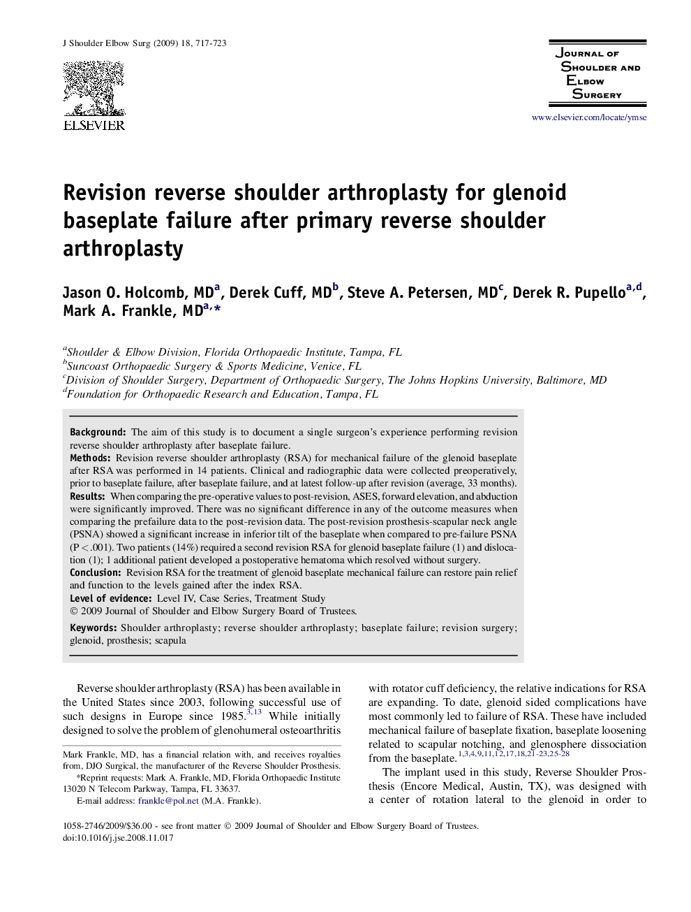 Revision reverse shoulder arthroplasty for glenoid baseplate failure after primary reverse shoulder arthroplasty 