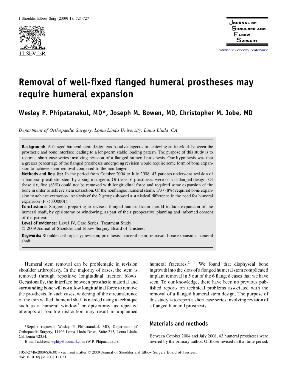 Removal of well-fixed flanged humeral prostheses may require humeral expansion