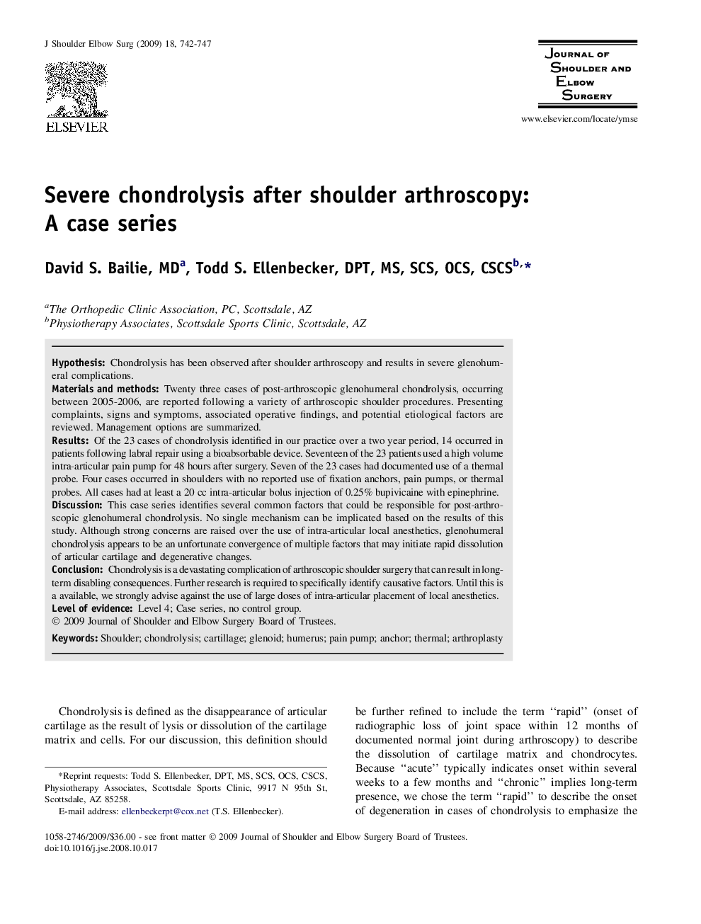 Severe chondrolysis after shoulder arthroscopy: A case series