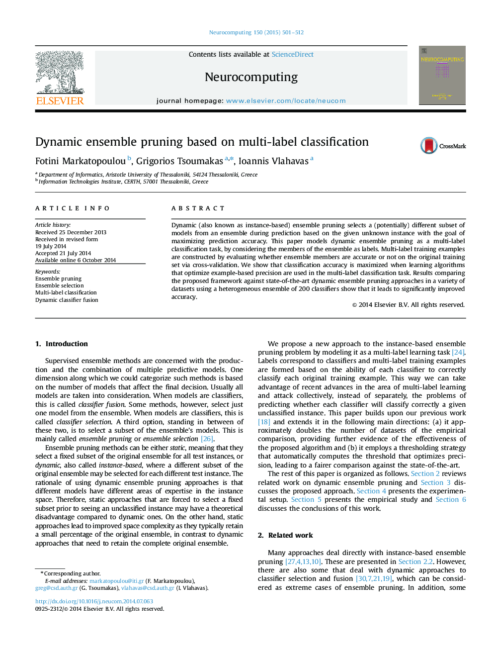 Dynamic ensemble pruning based on multi-label classification