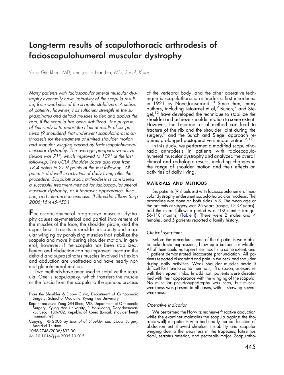 Long-term results of scapulothoracic arthrodesis of facioscapulohumeral muscular dystrophy
