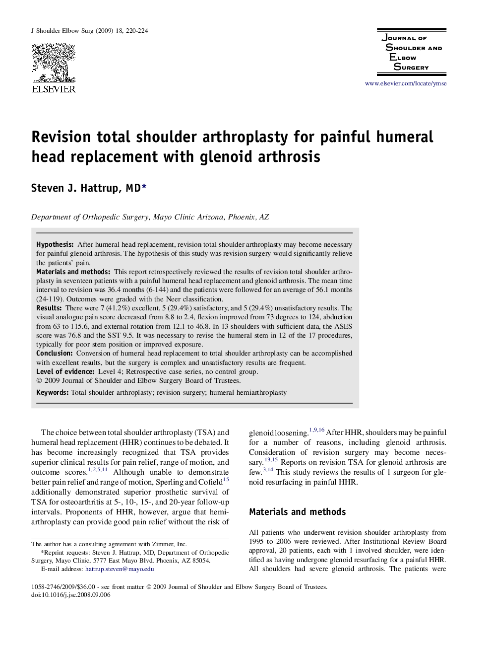 Revision total shoulder arthroplasty for painful humeral head replacement with glenoid arthrosis