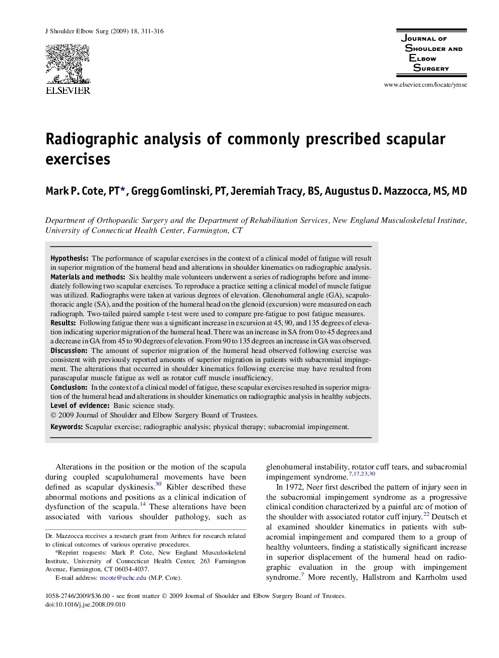 Radiographic analysis of commonly prescribed scapular exercises 