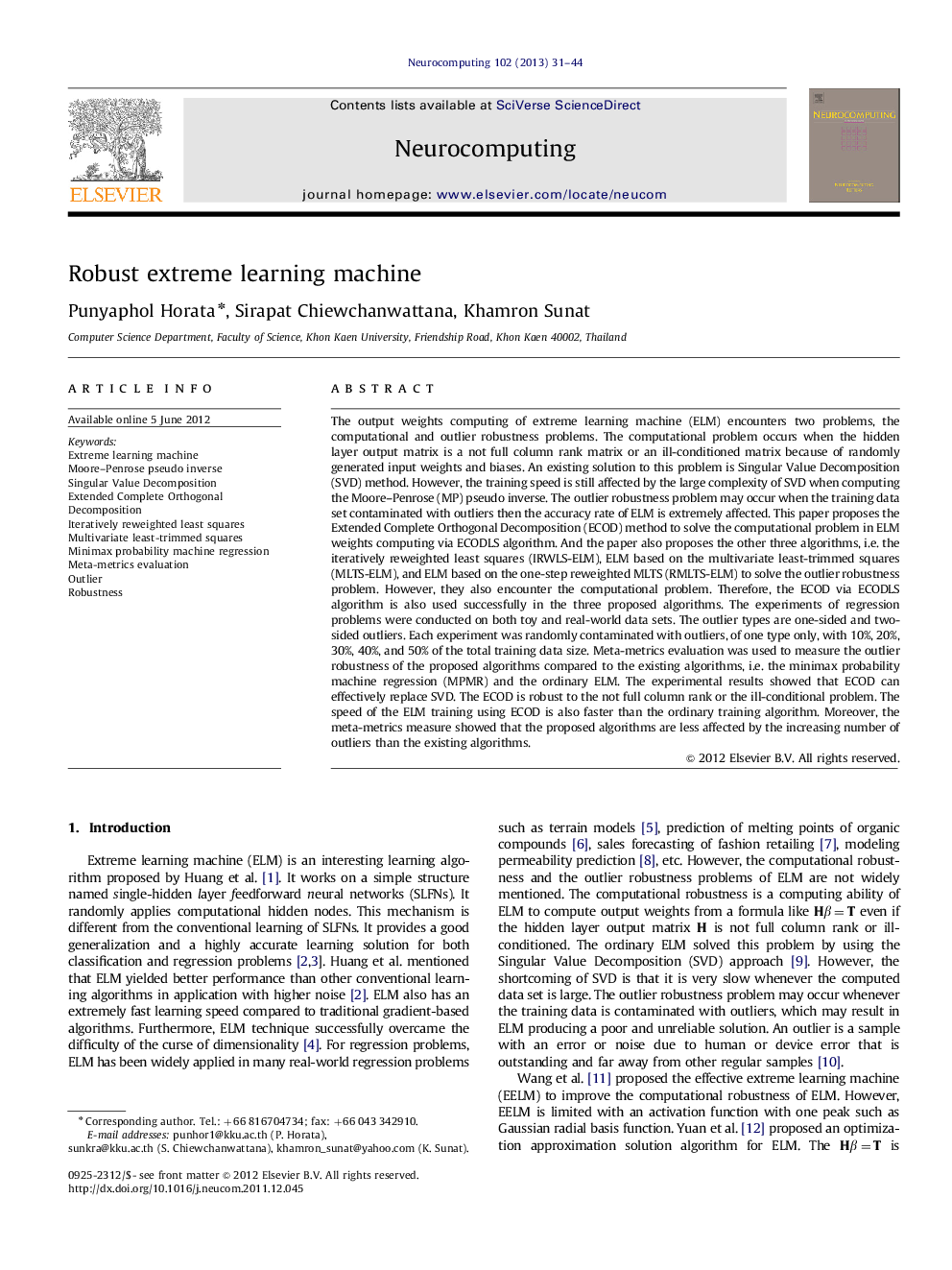 Robust extreme learning machine