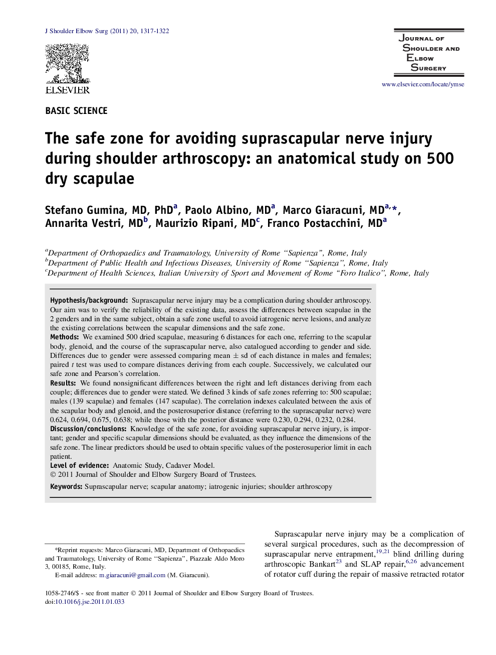 The safe zone for avoiding suprascapular nerve injury during shoulder arthroscopy: an anatomical study on 500 dry scapulae