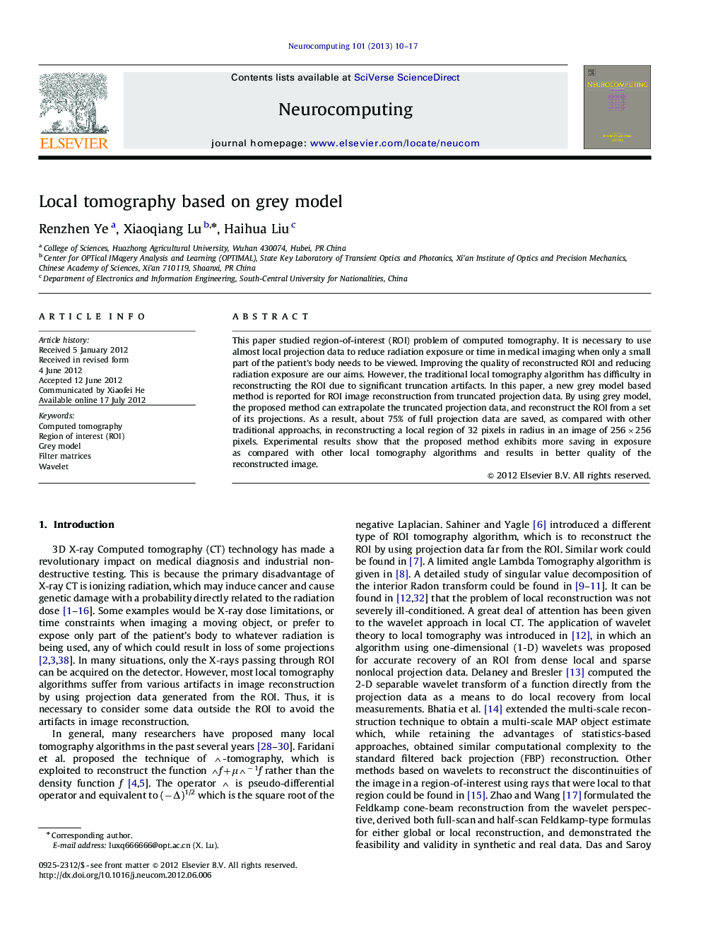 Local tomography based on grey model