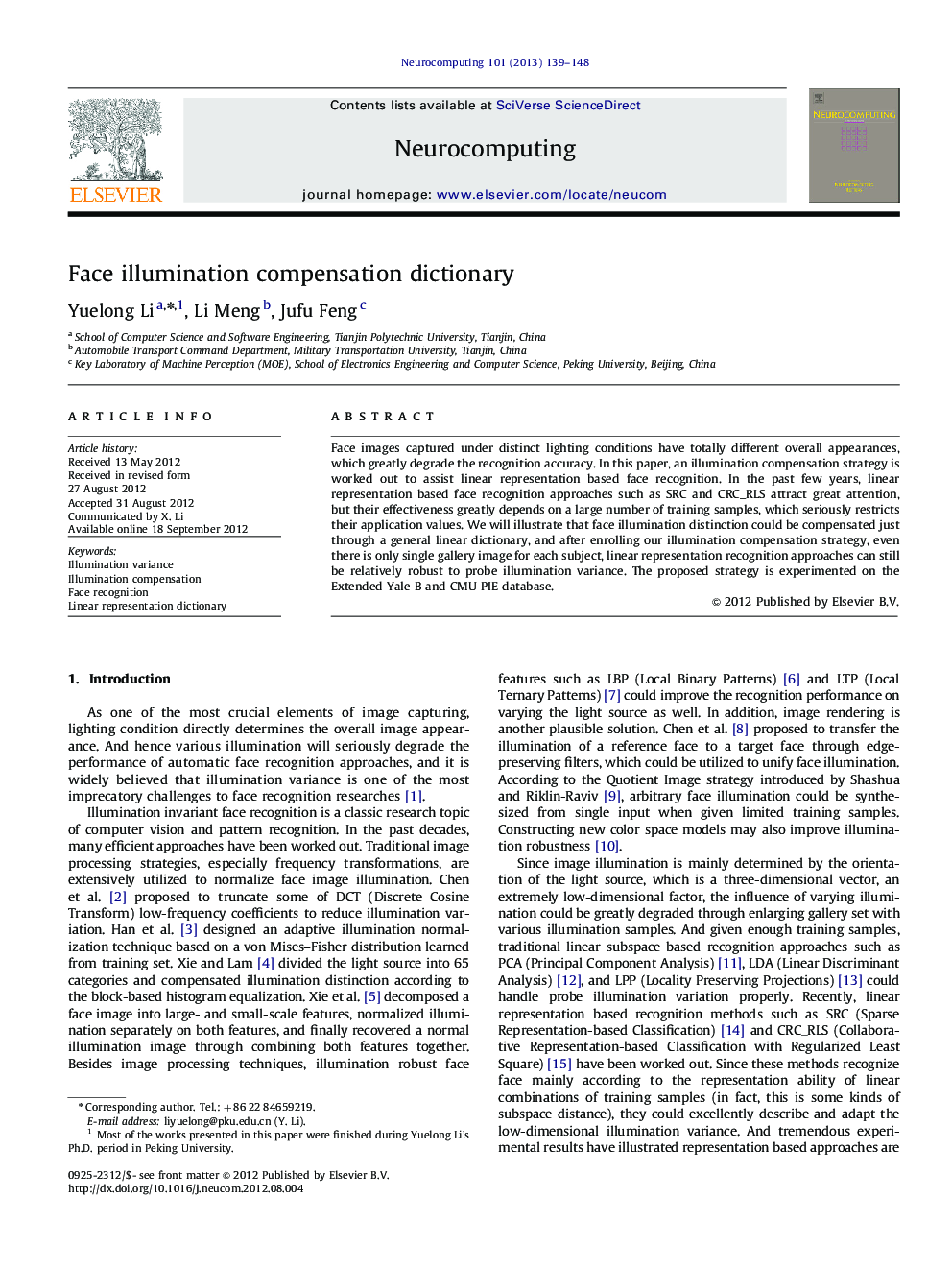 Face illumination compensation dictionary