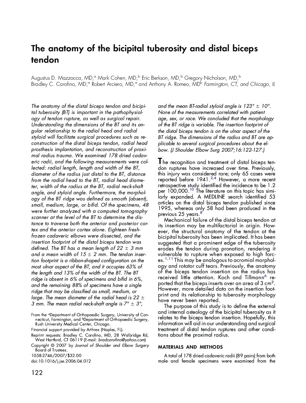 عکس صفحه اول مقاله: The anatomy of the bicipital tuberosity and distal biceps tendon The anatomy of the bicipital tuberosity and distal biceps tendon