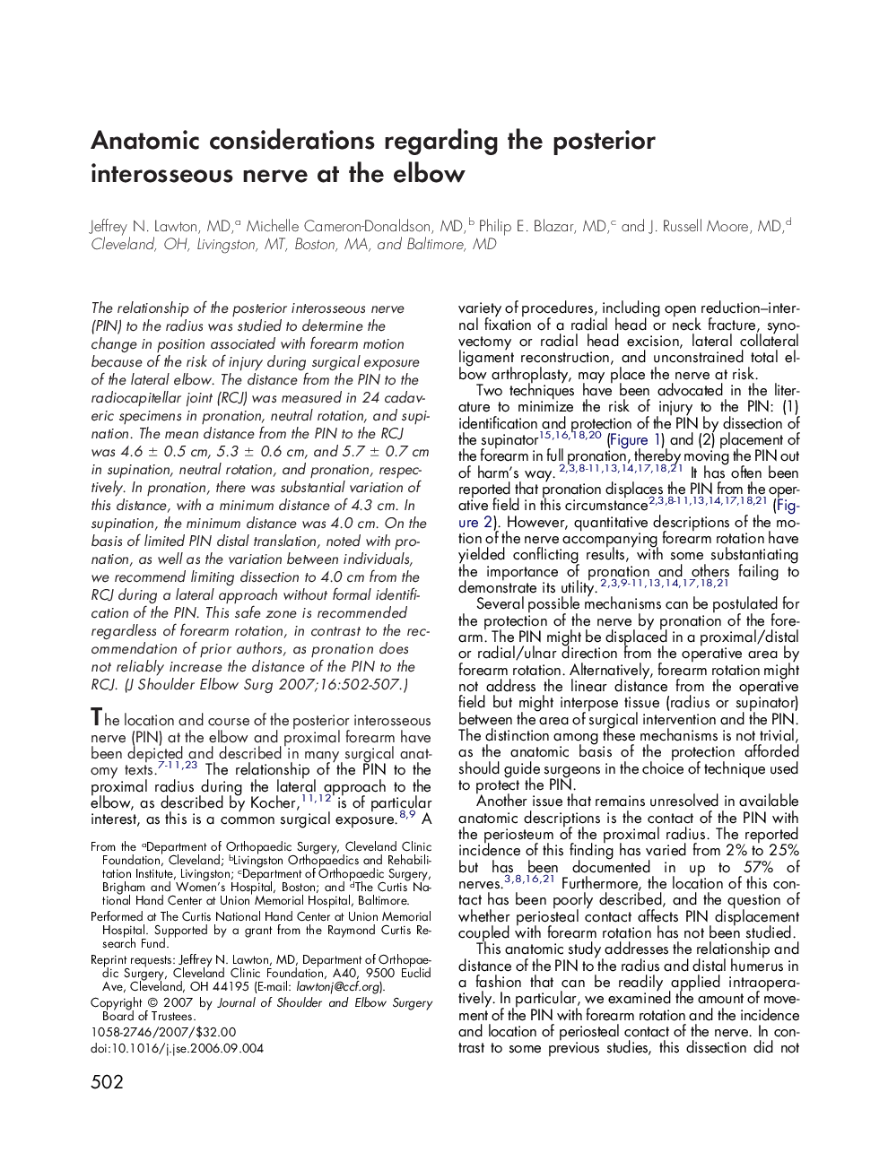 Anatomic considerations regarding the posterior interosseous nerve at the elbow 