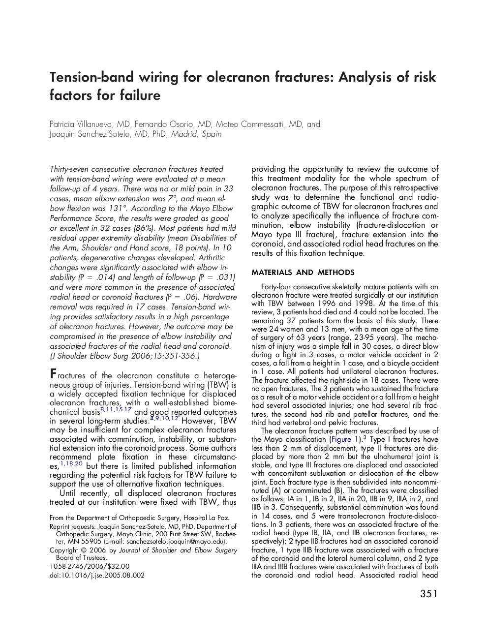 Tension-band wiring for olecranon fractures: Analysis of risk factors for failure