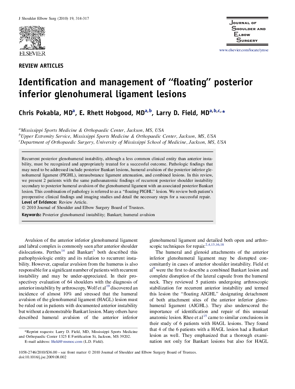 Identification and management of “floating” posterior inferior glenohumeral ligament lesions