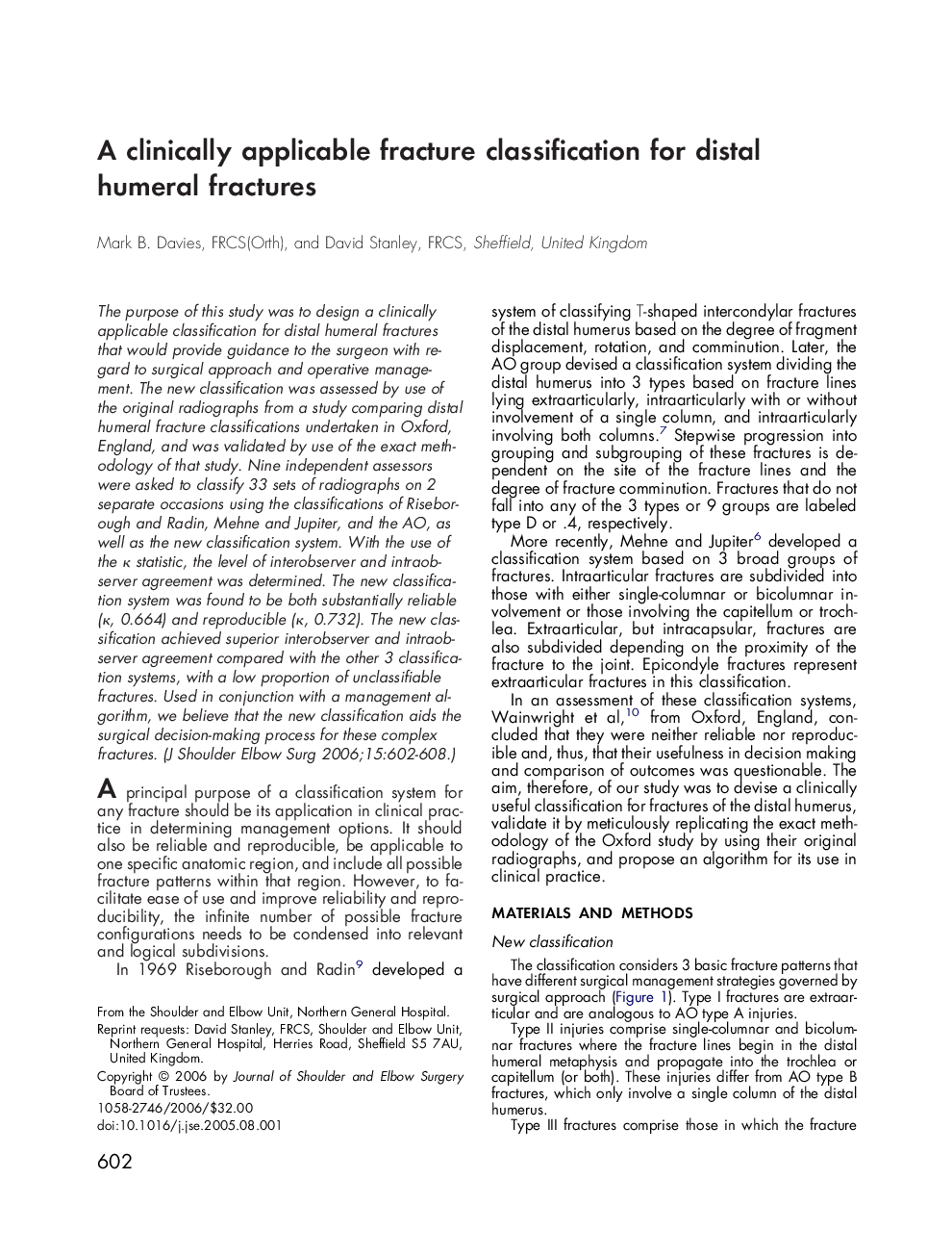 A clinically applicable fracture classification for distal humeral fractures