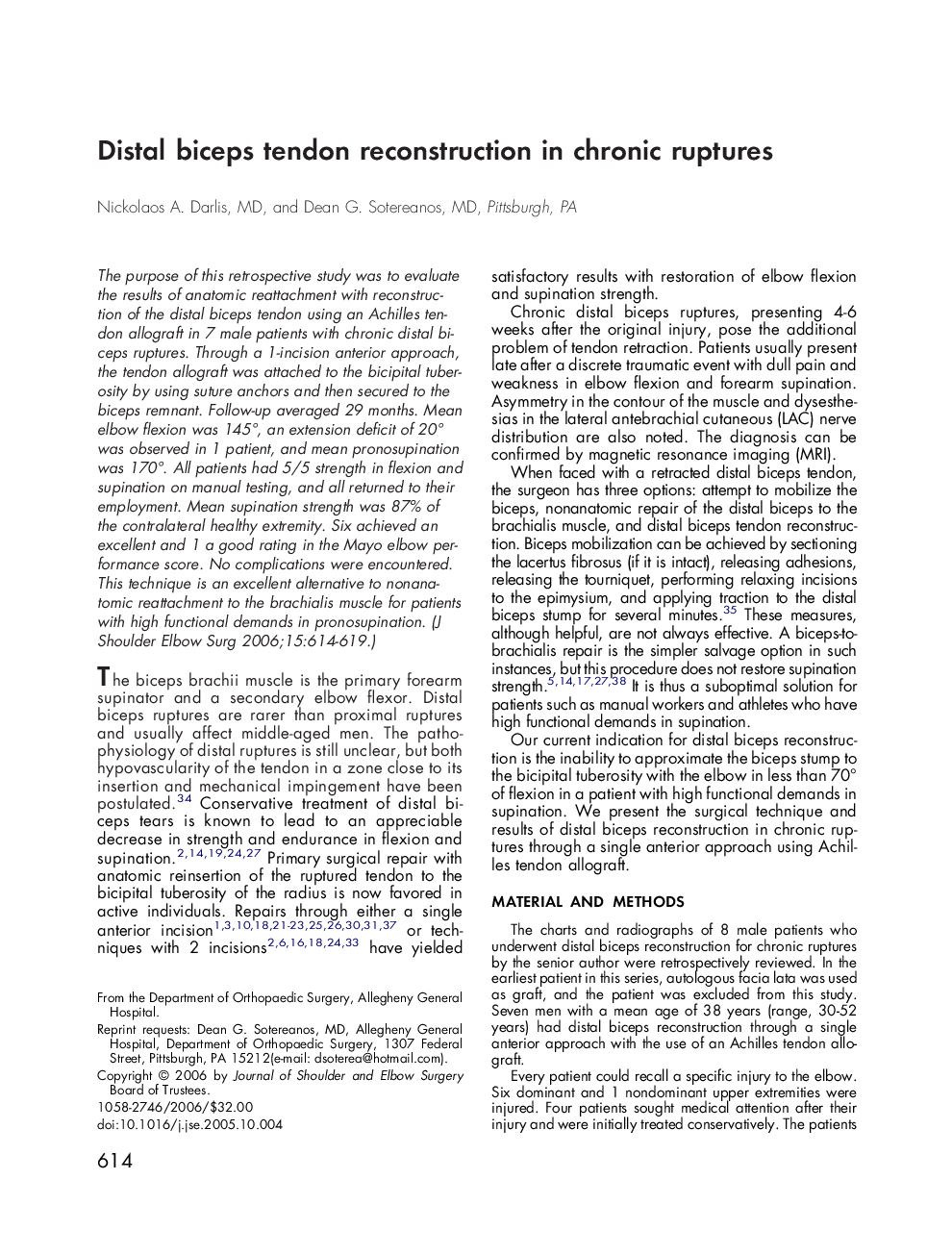 Distal biceps tendon reconstruction in chronic ruptures