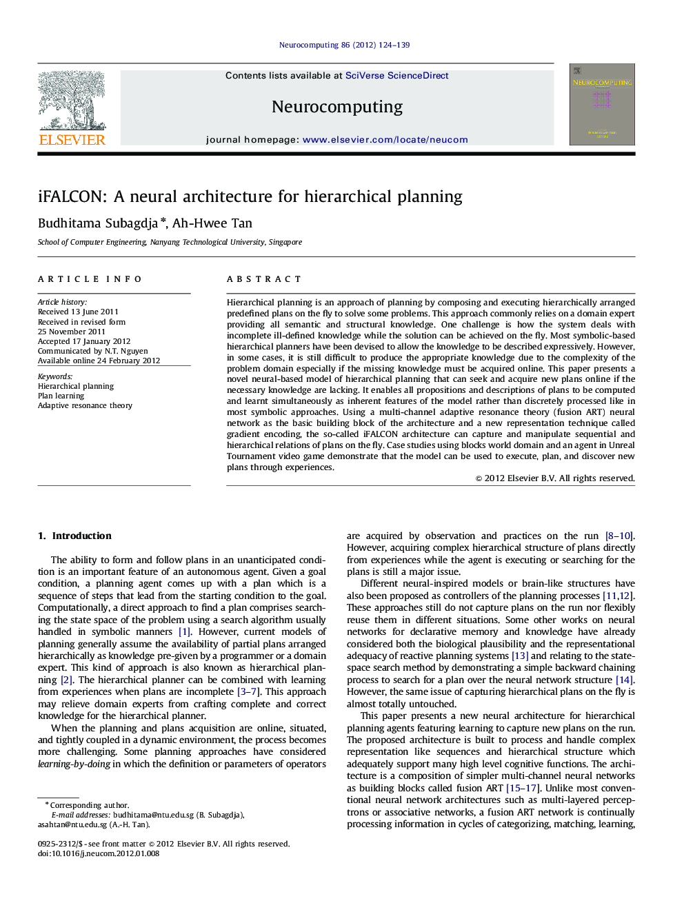 iFALCON: A neural architecture for hierarchical planning