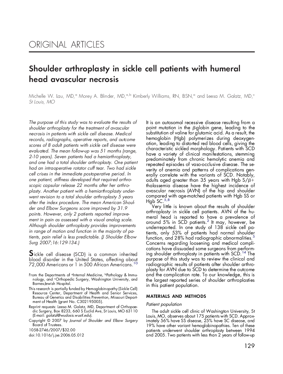 Shoulder arthroplasty in sickle cell patients with humeral head avascular necrosis 