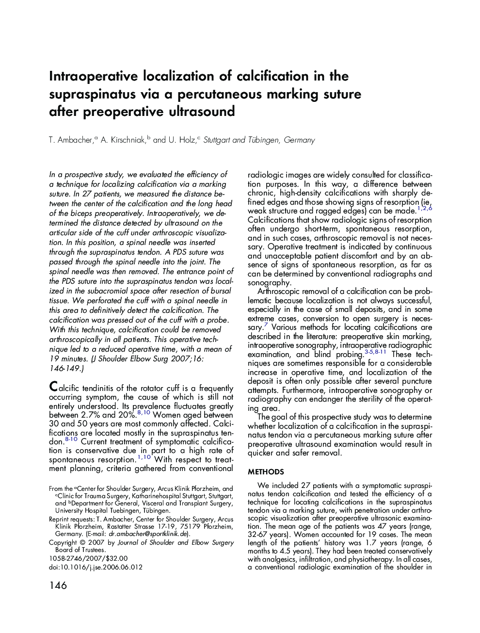 Intraoperative localization of calcification in the supraspinatus via a percutaneous marking suture after preoperative ultrasound