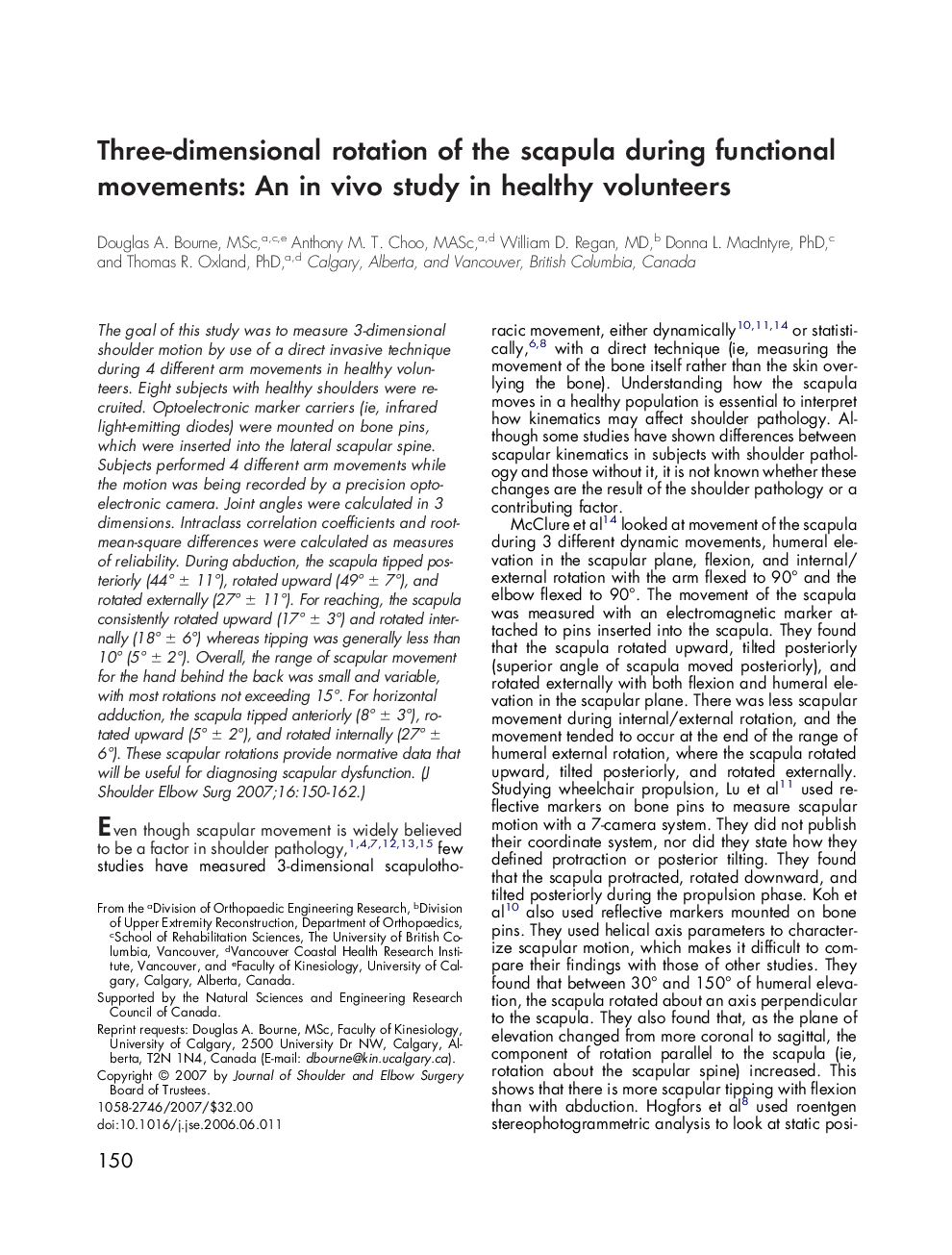 Three-dimensional rotation of the scapula during functional movements: An in vivo study in healthy volunteers 