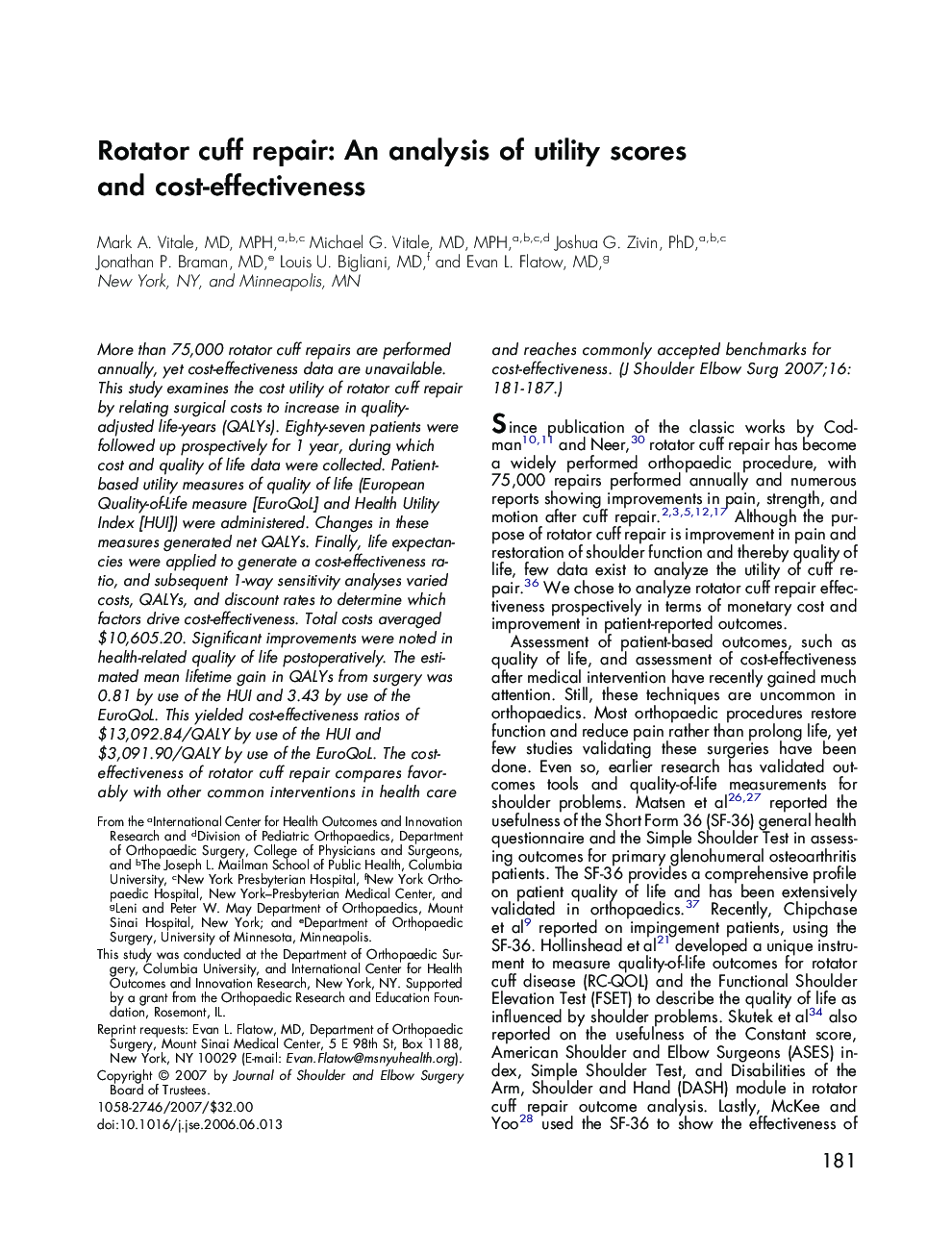 Rotator cuff repair: An analysis of utility scores and cost-effectiveness 