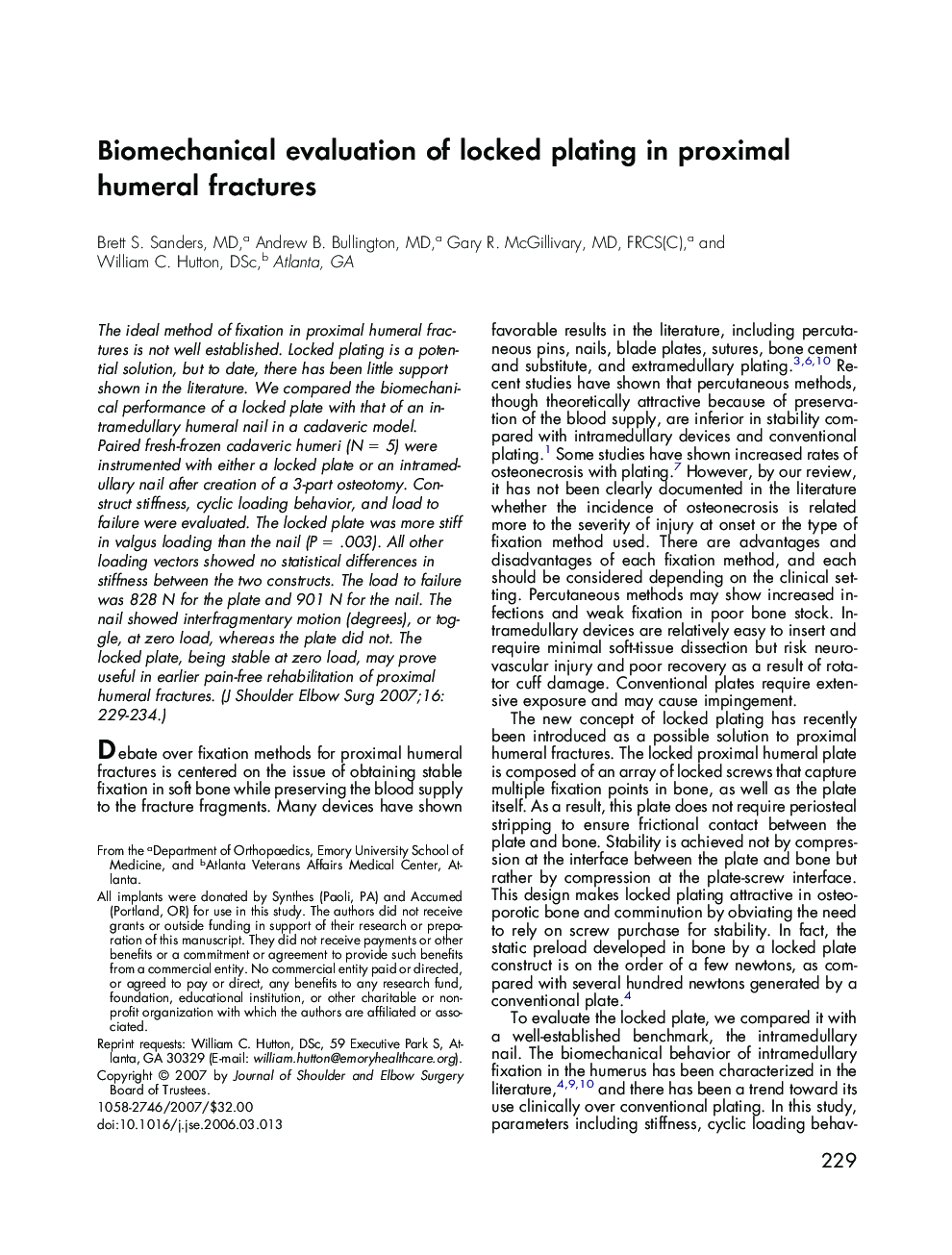 Biomechanical evaluation of locked plating in proximal humeral fractures 