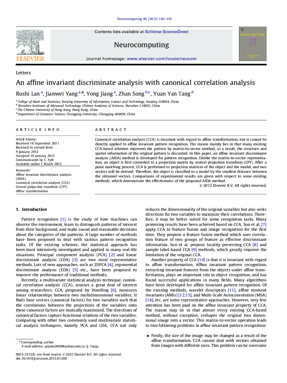 An affine invariant discriminate analysis with canonical correlation analysis