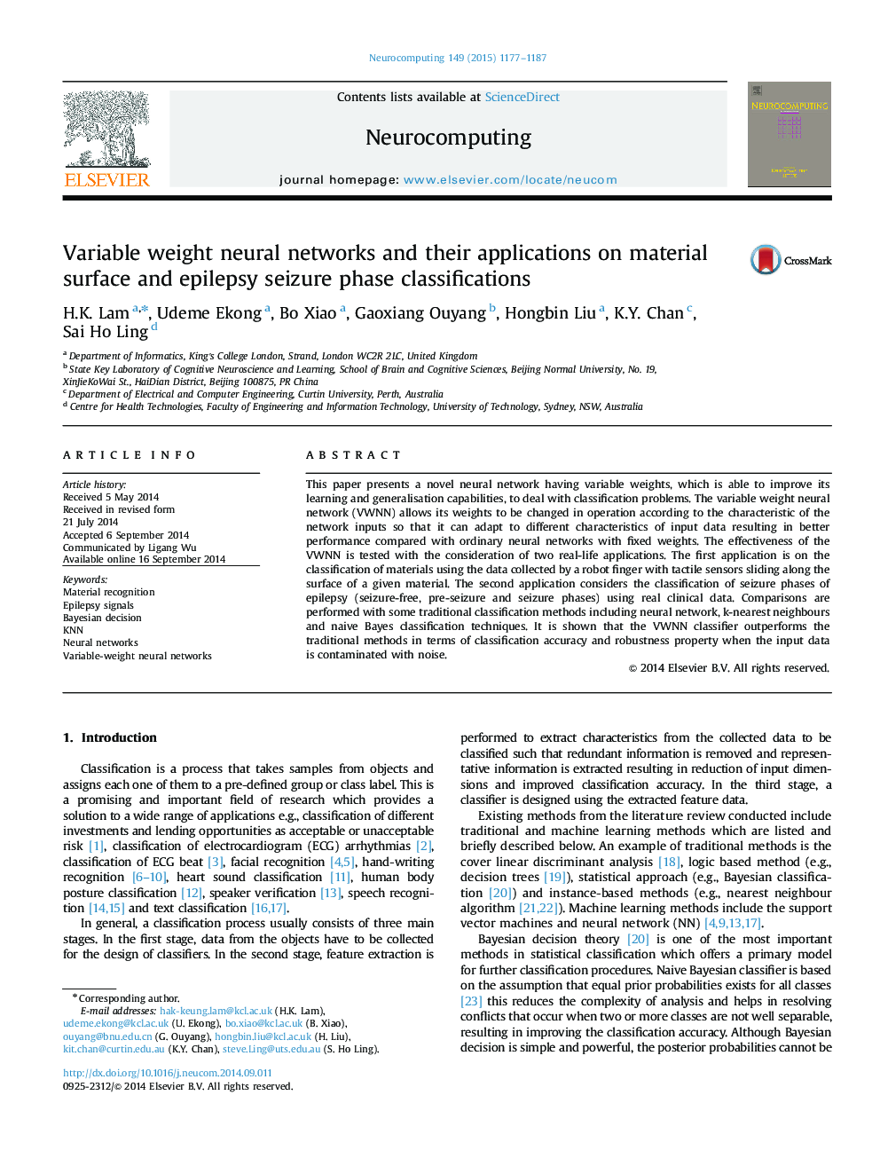 Variable weight neural networks and their applications on material surface and epilepsy seizure phase classifications