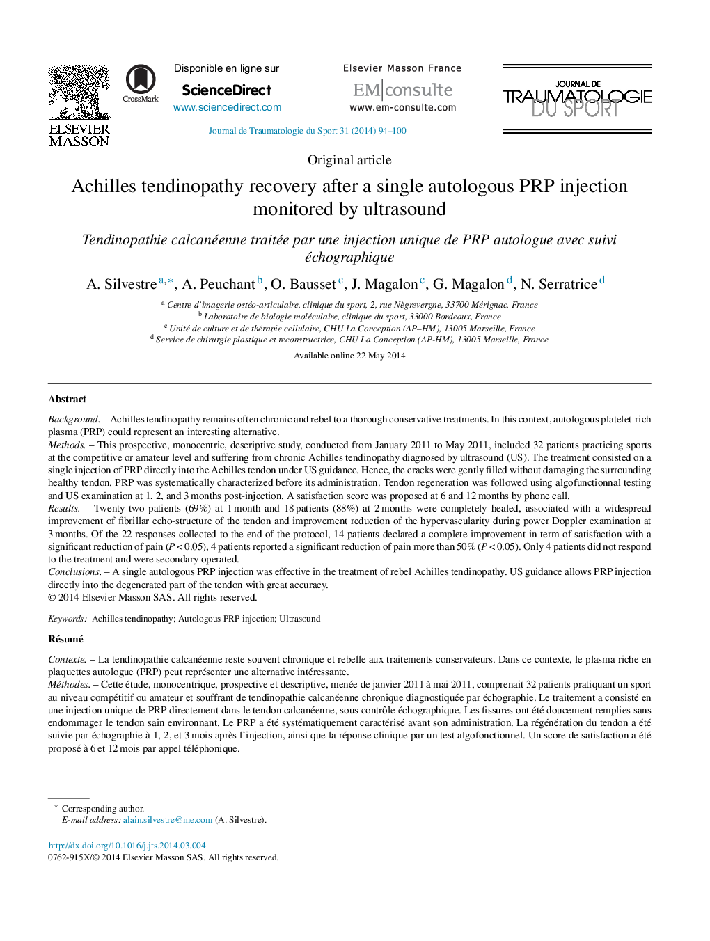 Achilles tendinopathy recovery after a single autologous PRP injection monitored by ultrasound