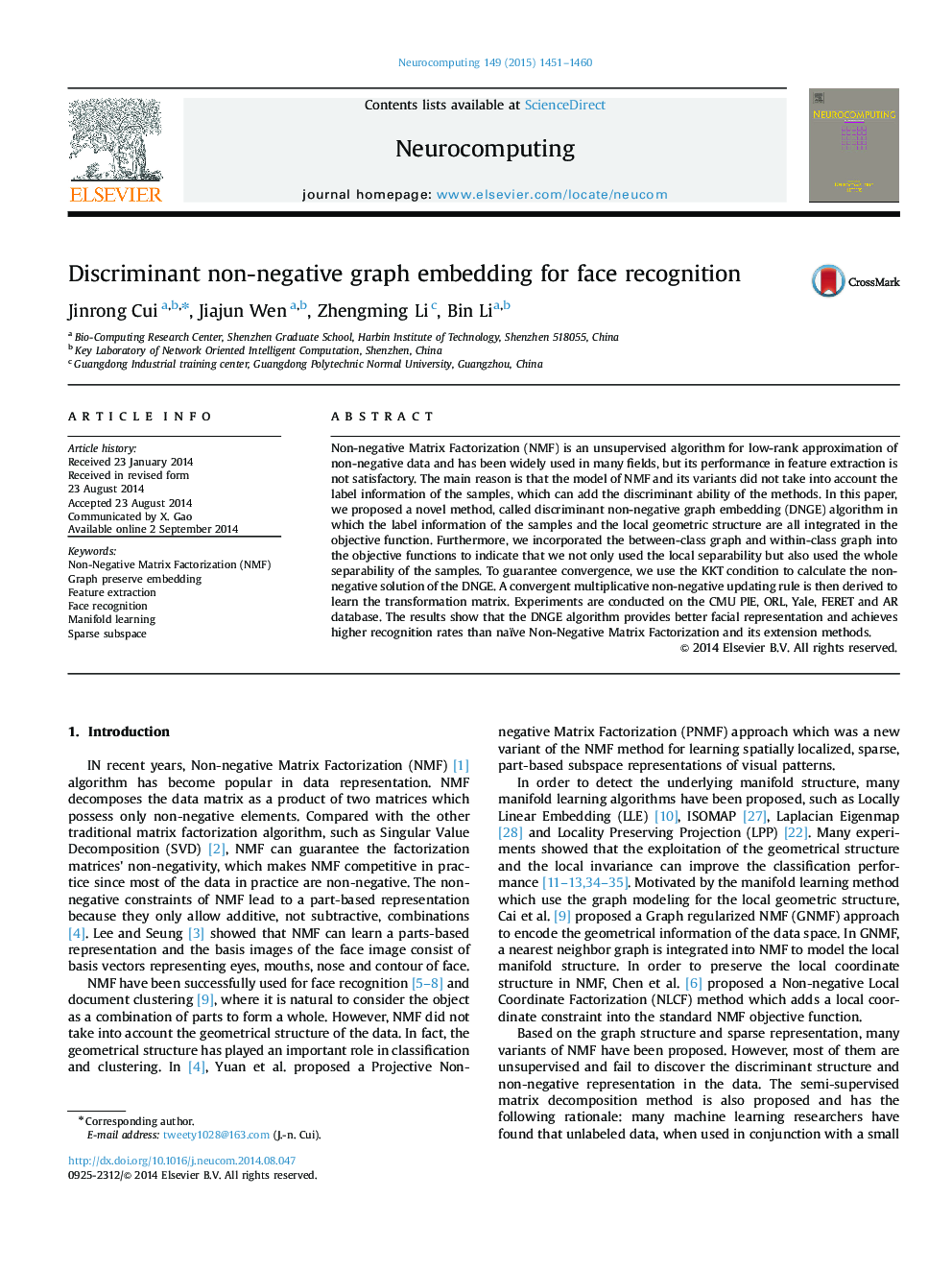 Discriminant non-negative graph embedding for face recognition