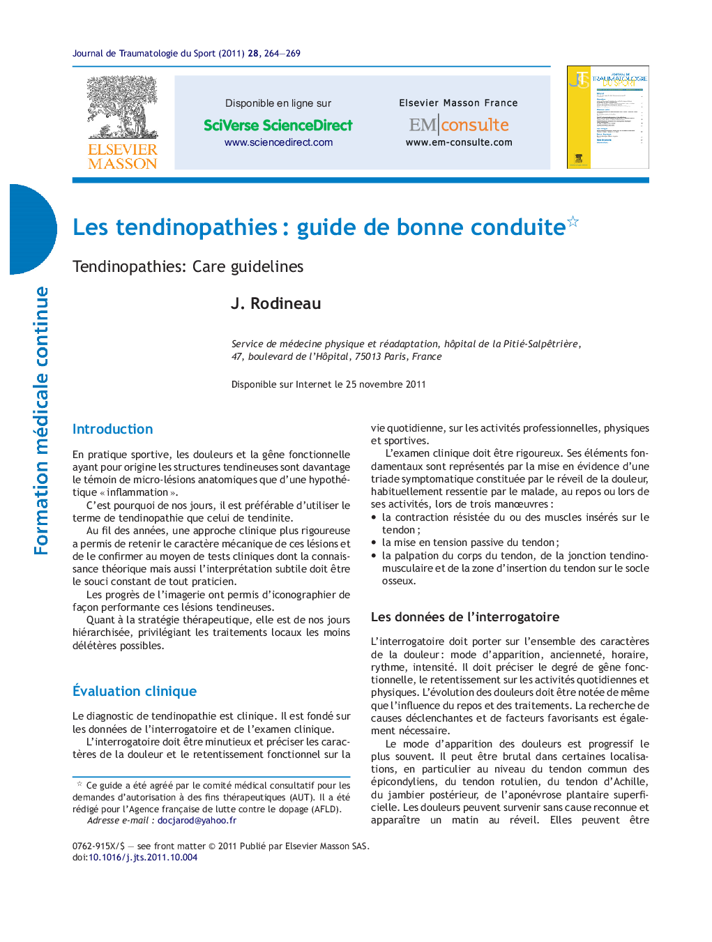 Les tendinopathiesÂ : guide de bonne conduite