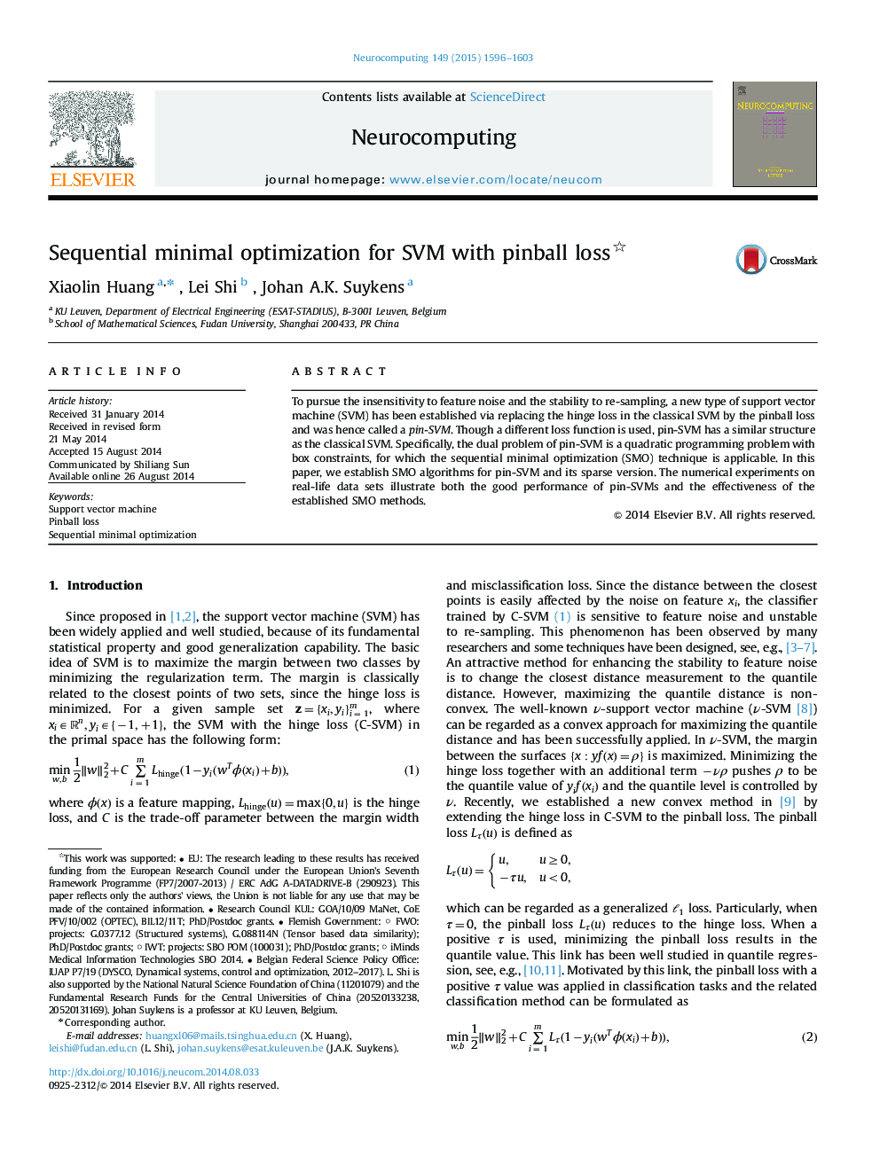 Sequential minimal optimization for SVM with pinball loss 