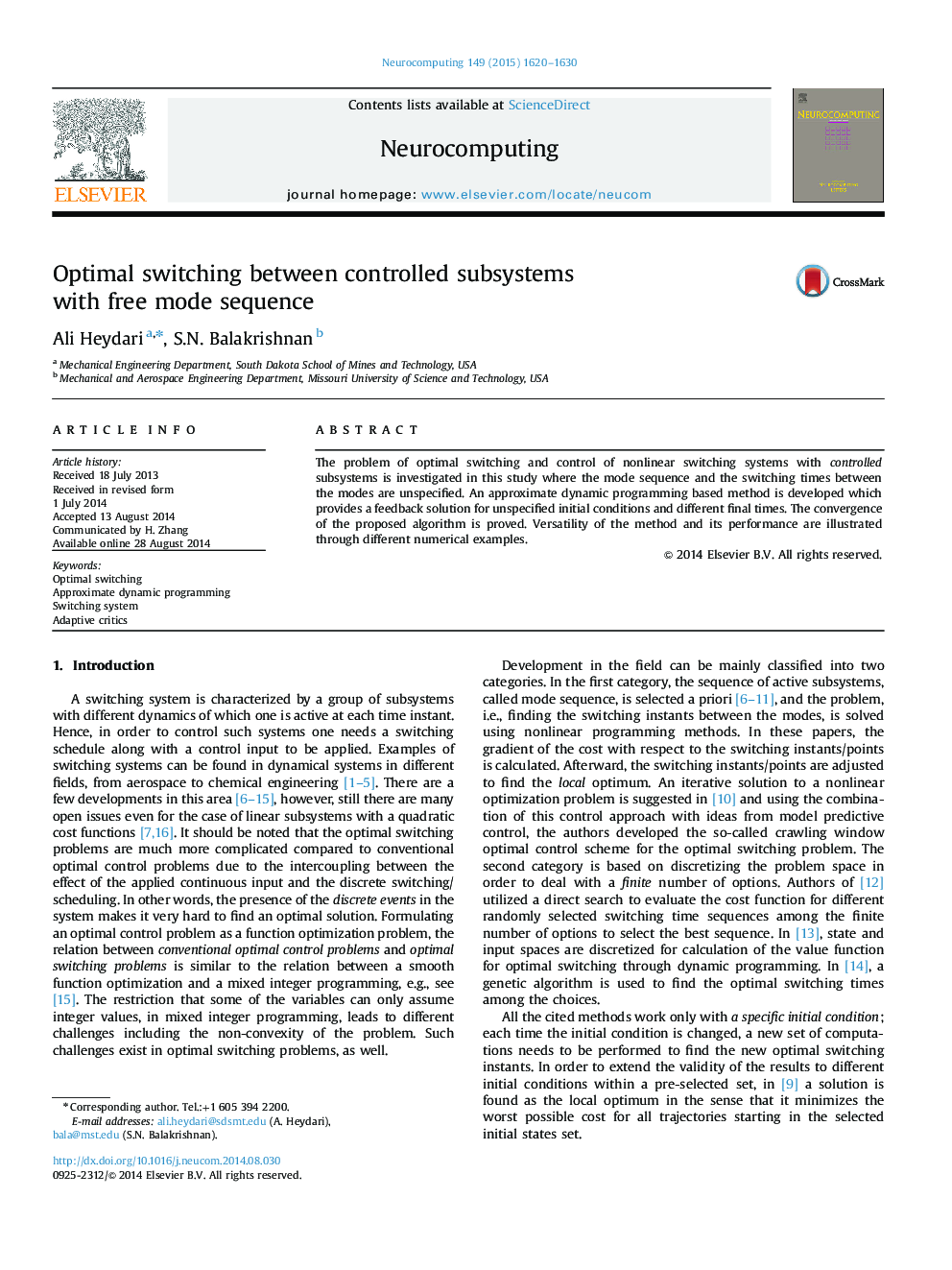 Optimal switching between controlled subsystems with free mode sequence