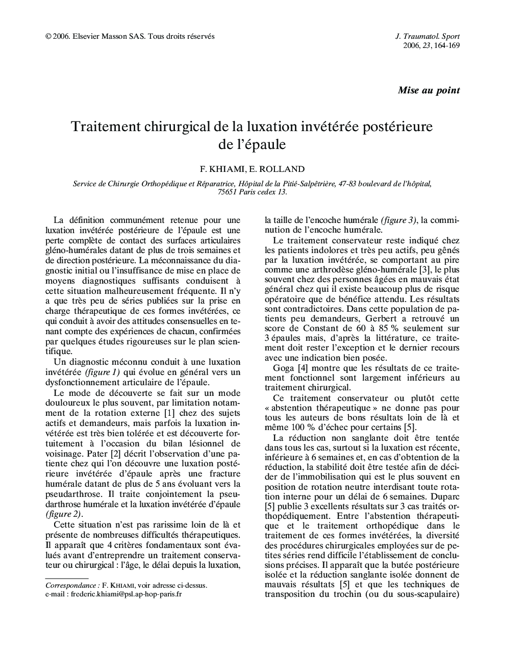 Traitement chirurgical de la luxation invétérée postérieure de l'épaule