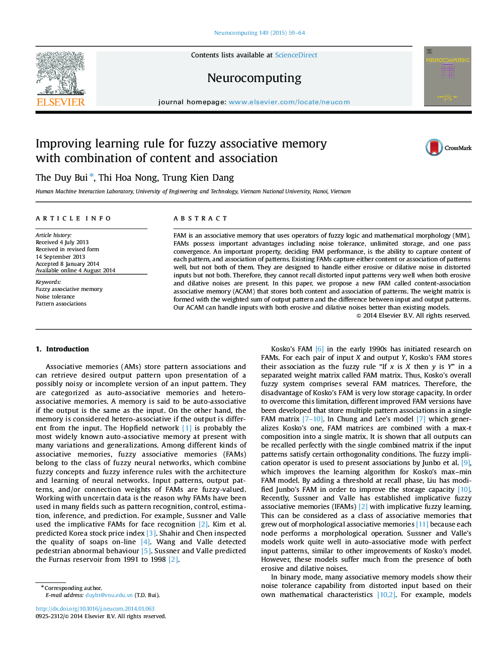 Improving learning rule for fuzzy associative memory with combination of content and association