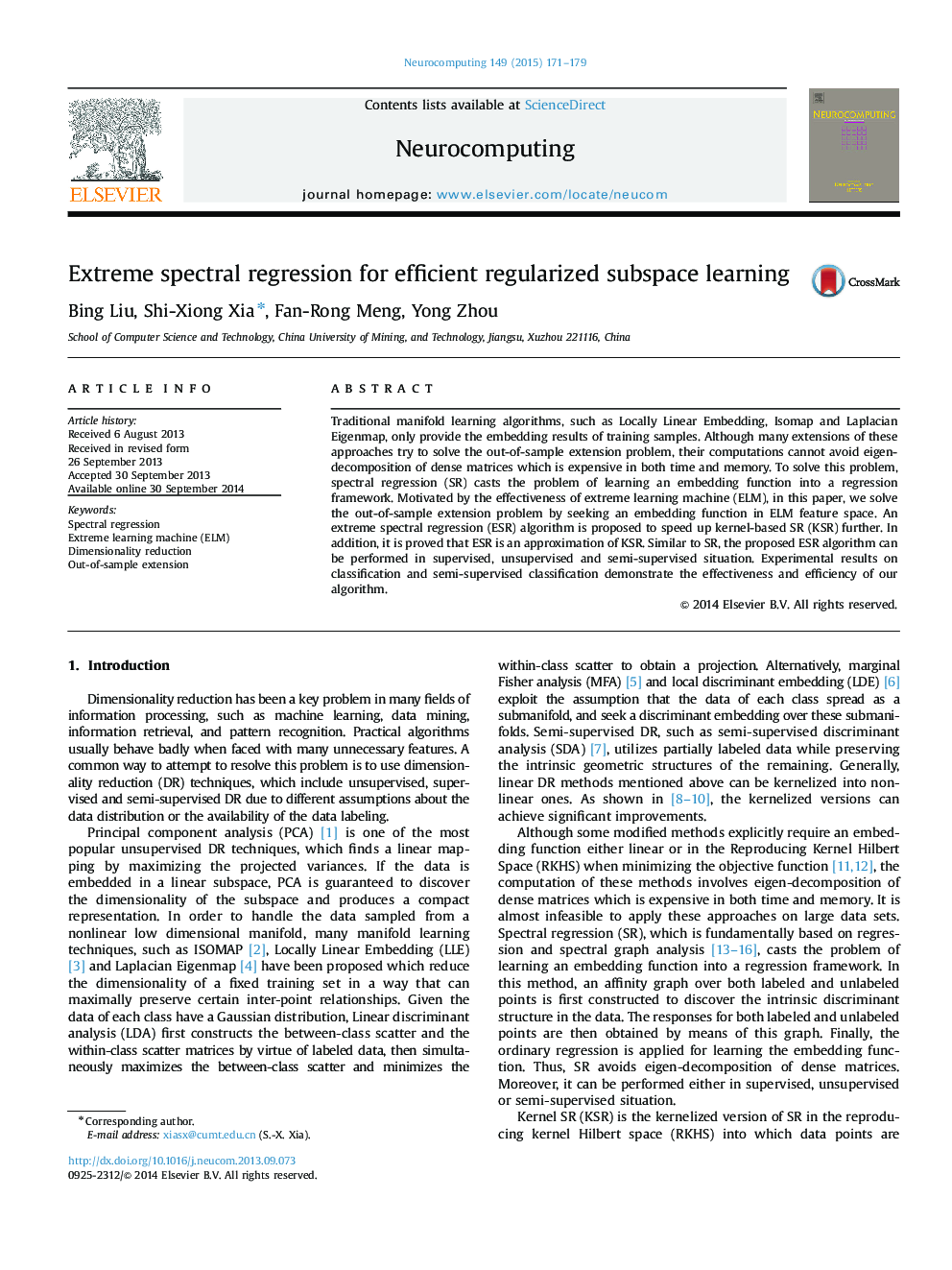 Extreme spectral regression for efficient regularized subspace learning