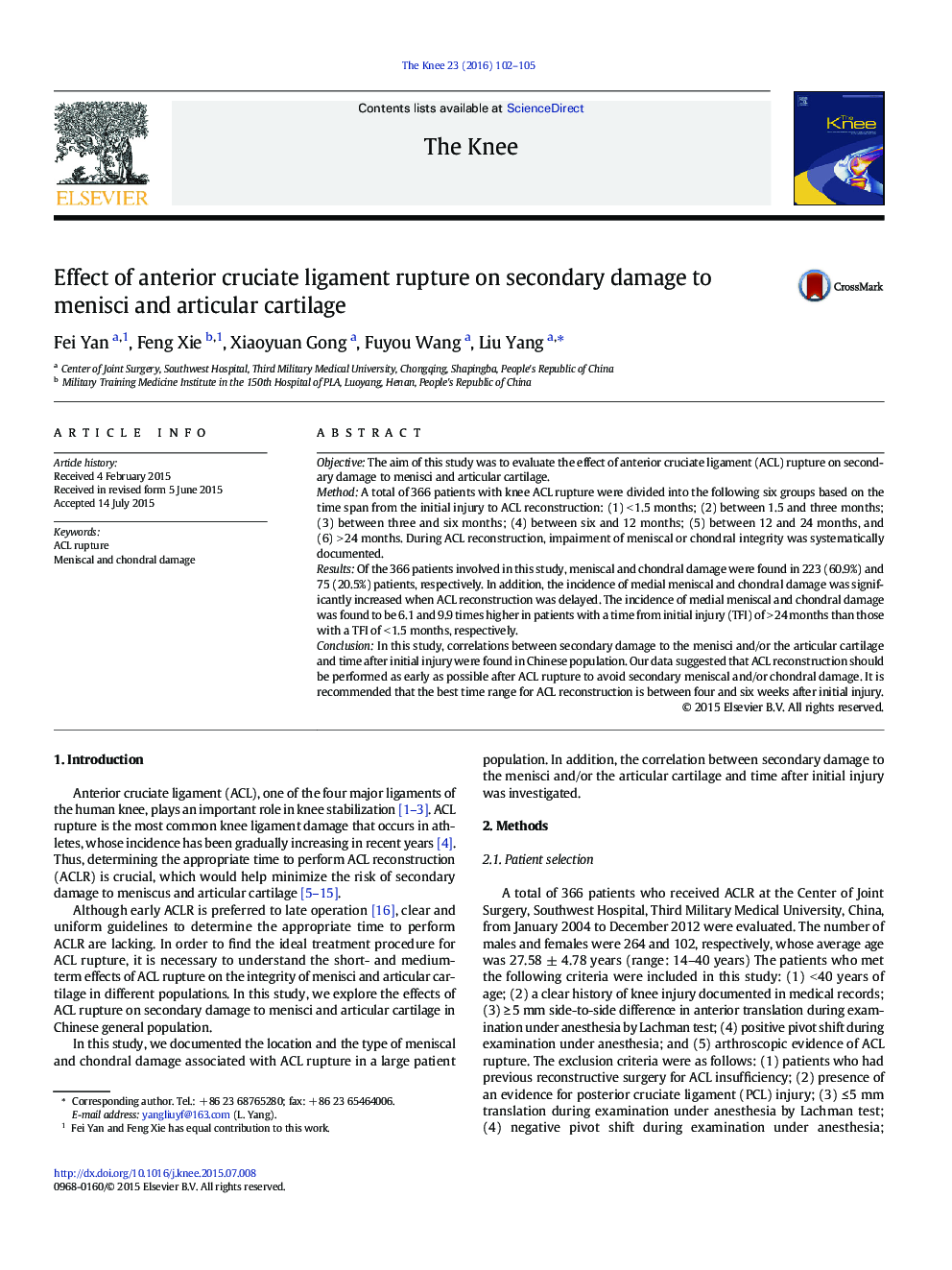 Effect of anterior cruciate ligament rupture on secondary damage to menisci and articular cartilage