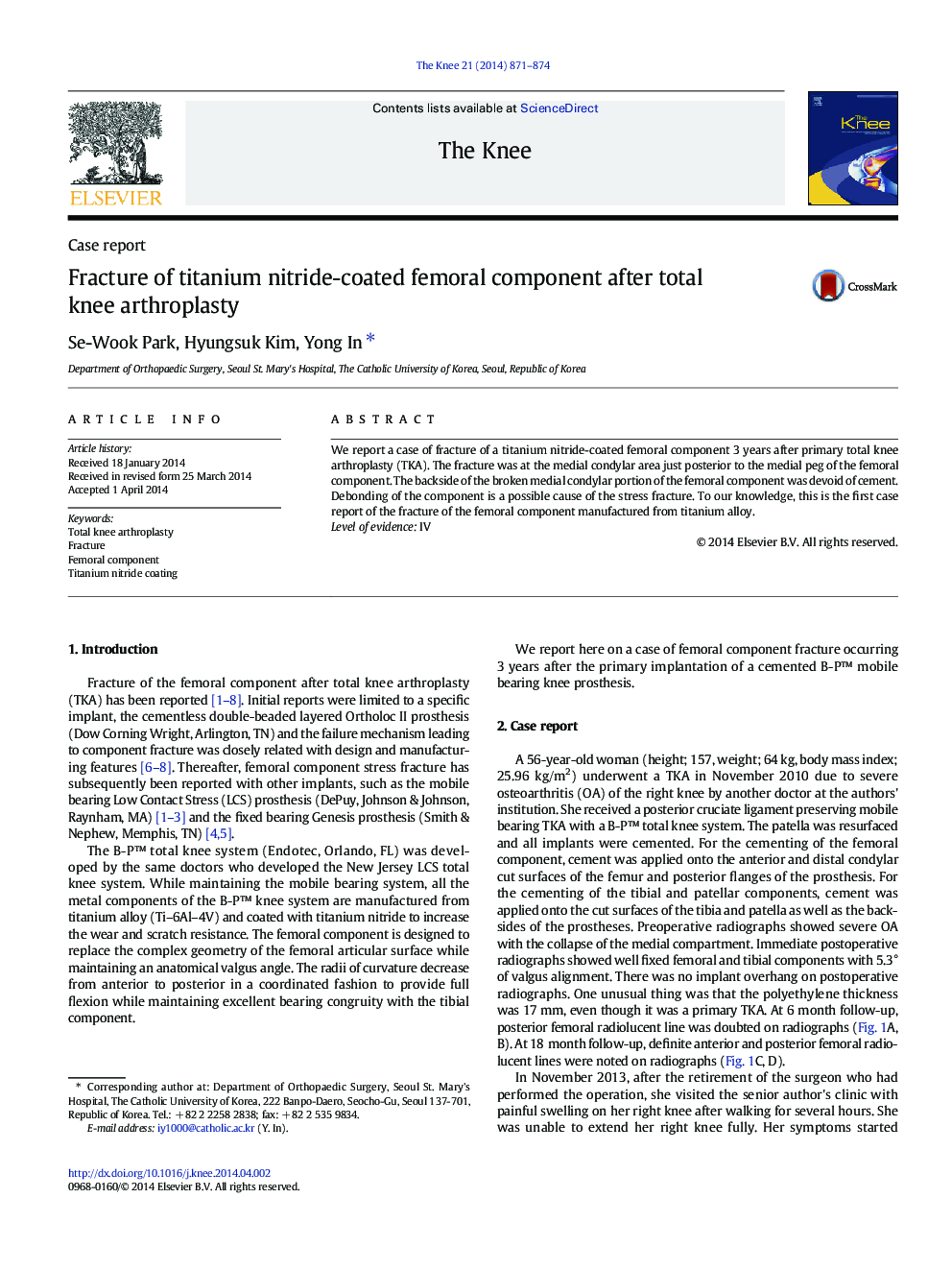 Fracture of titanium nitride-coated femoral component after total knee arthroplasty