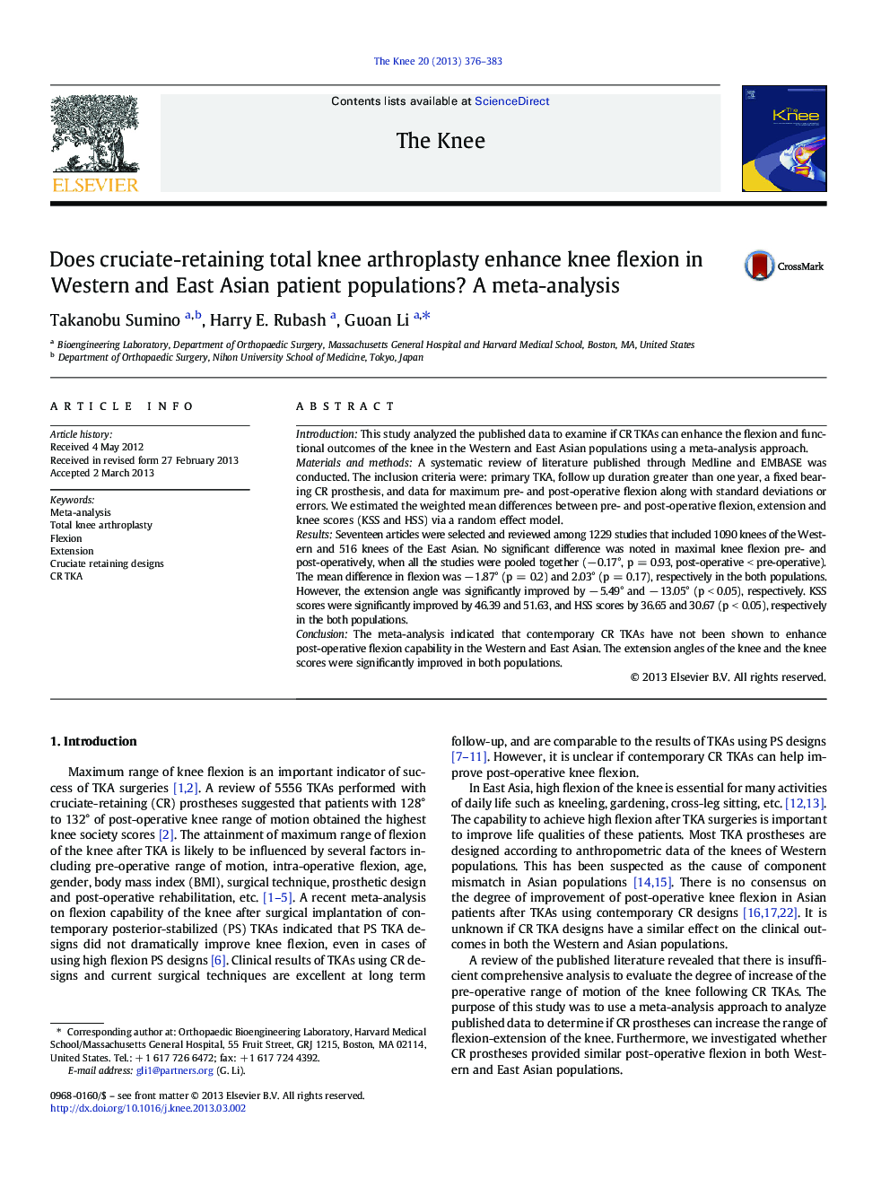 Does cruciate-retaining total knee arthroplasty enhance knee flexion in Western and East Asian patient populations? A meta-analysis