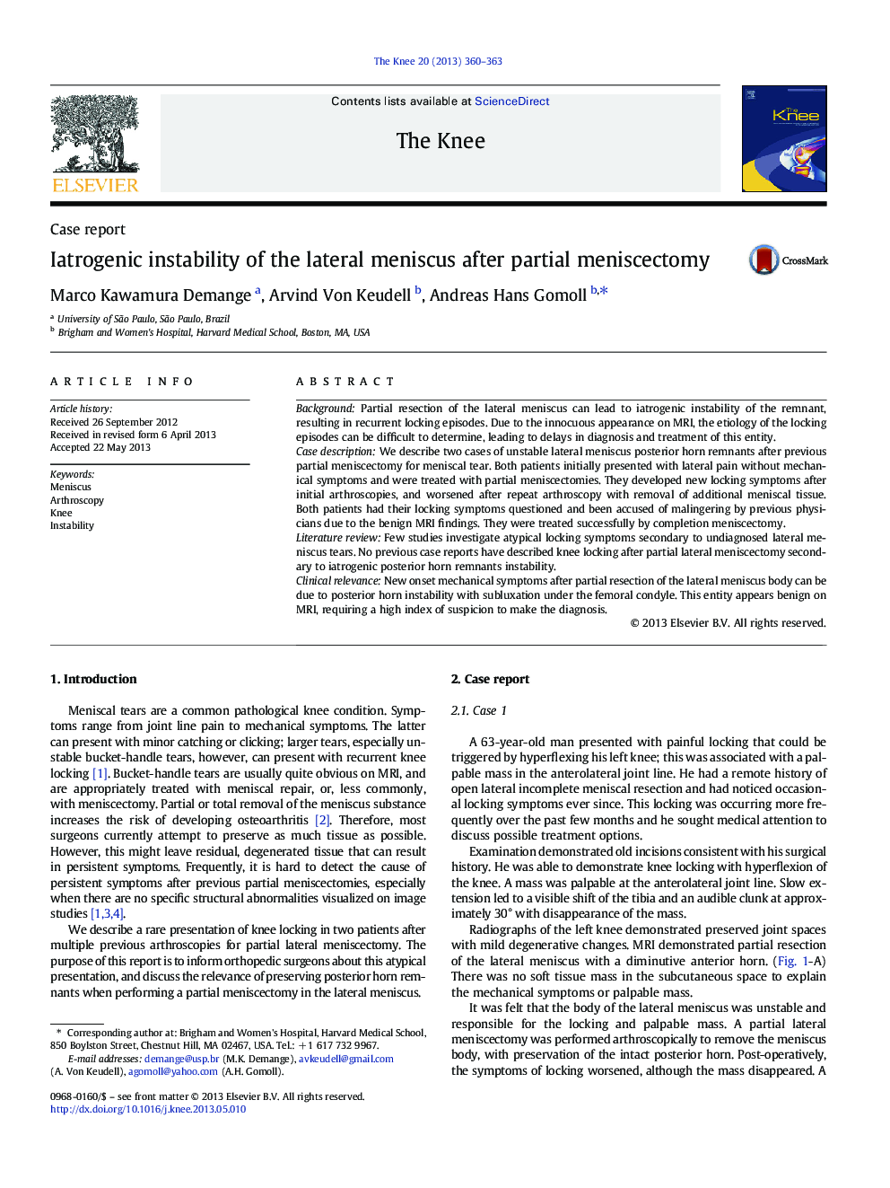 Iatrogenic instability of the lateral meniscus after partial meniscectomy