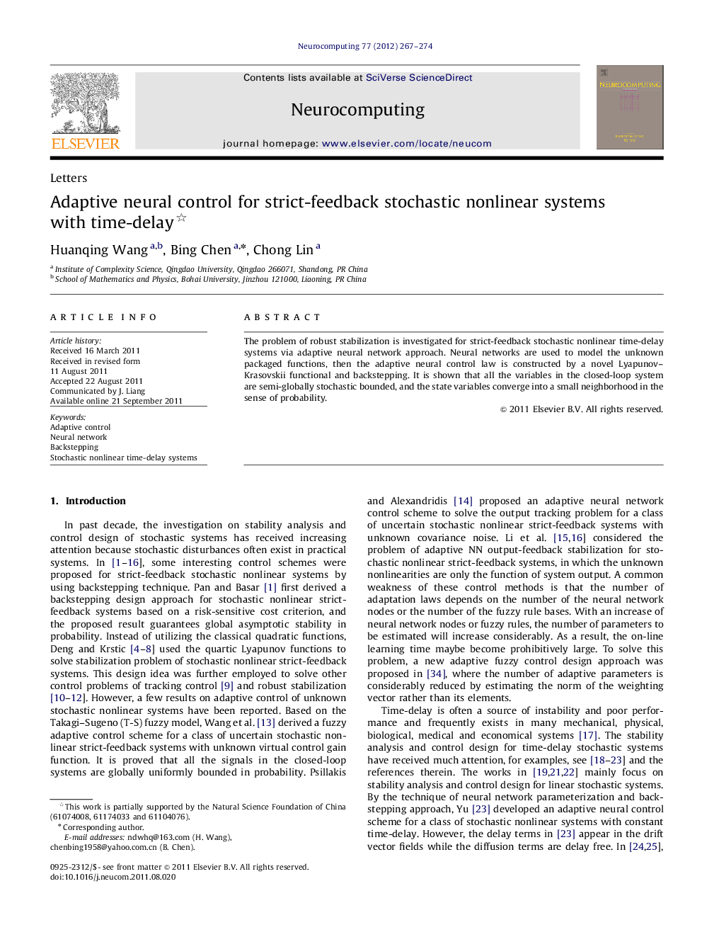 Adaptive neural control for strict-feedback stochastic nonlinear systems with time-delay 