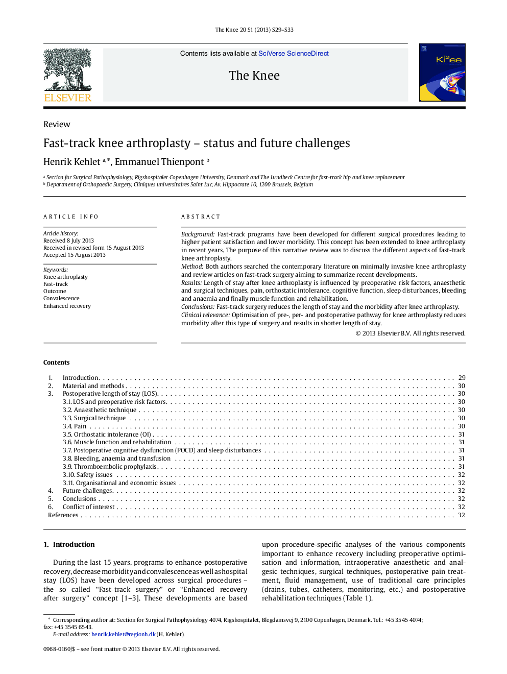 Fast-track knee arthroplasty – status and future challenges