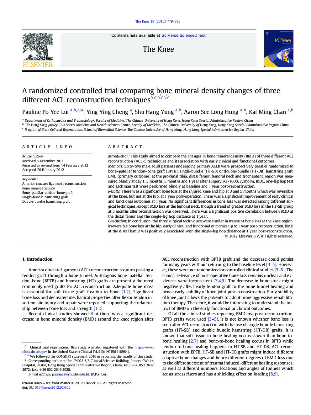 A randomized controlled trial comparing bone mineral density changes of three different ACL reconstruction techniques 